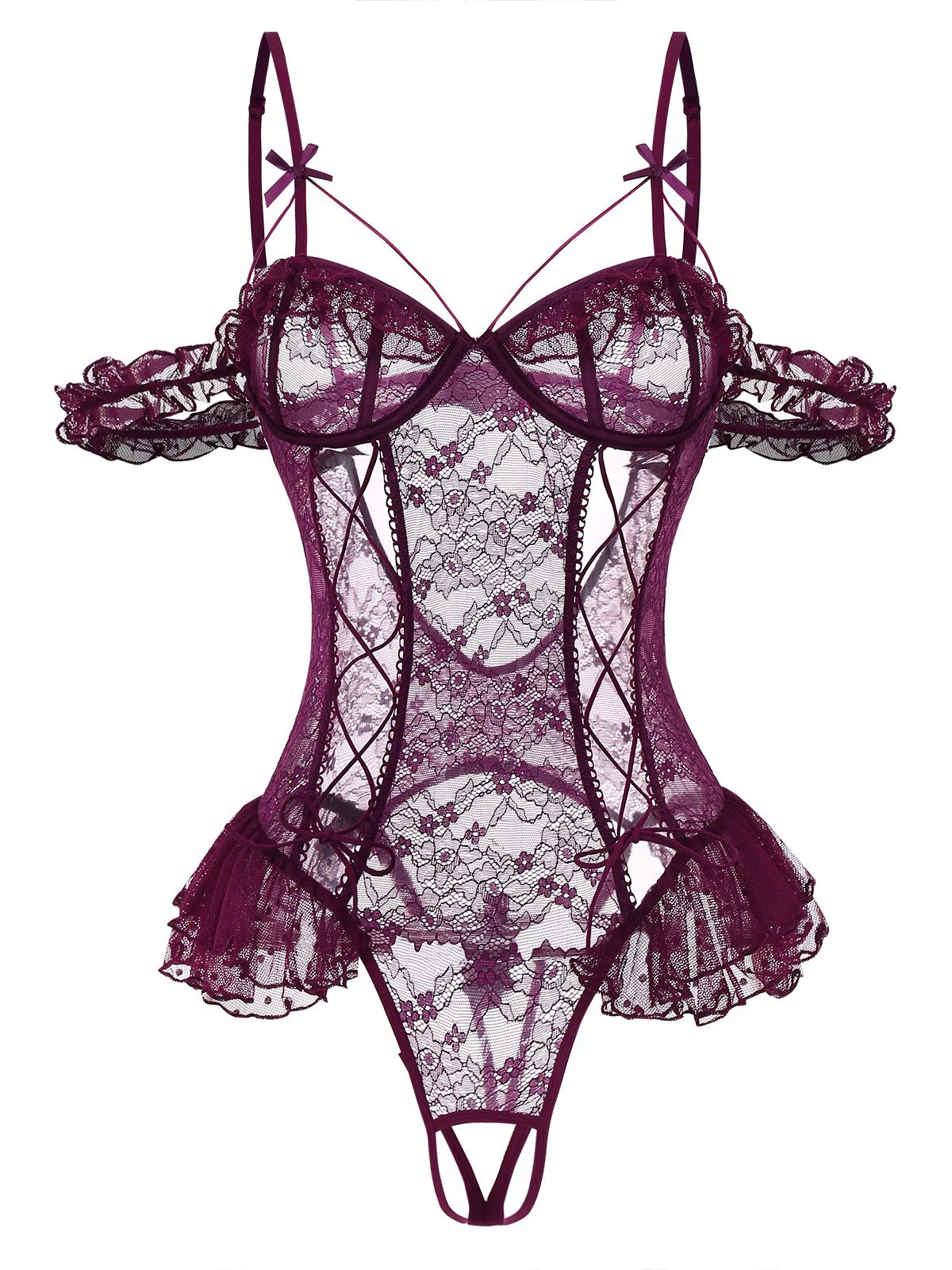 1980s Solid Lace Sheer Bodysuit Nighties - Image 4