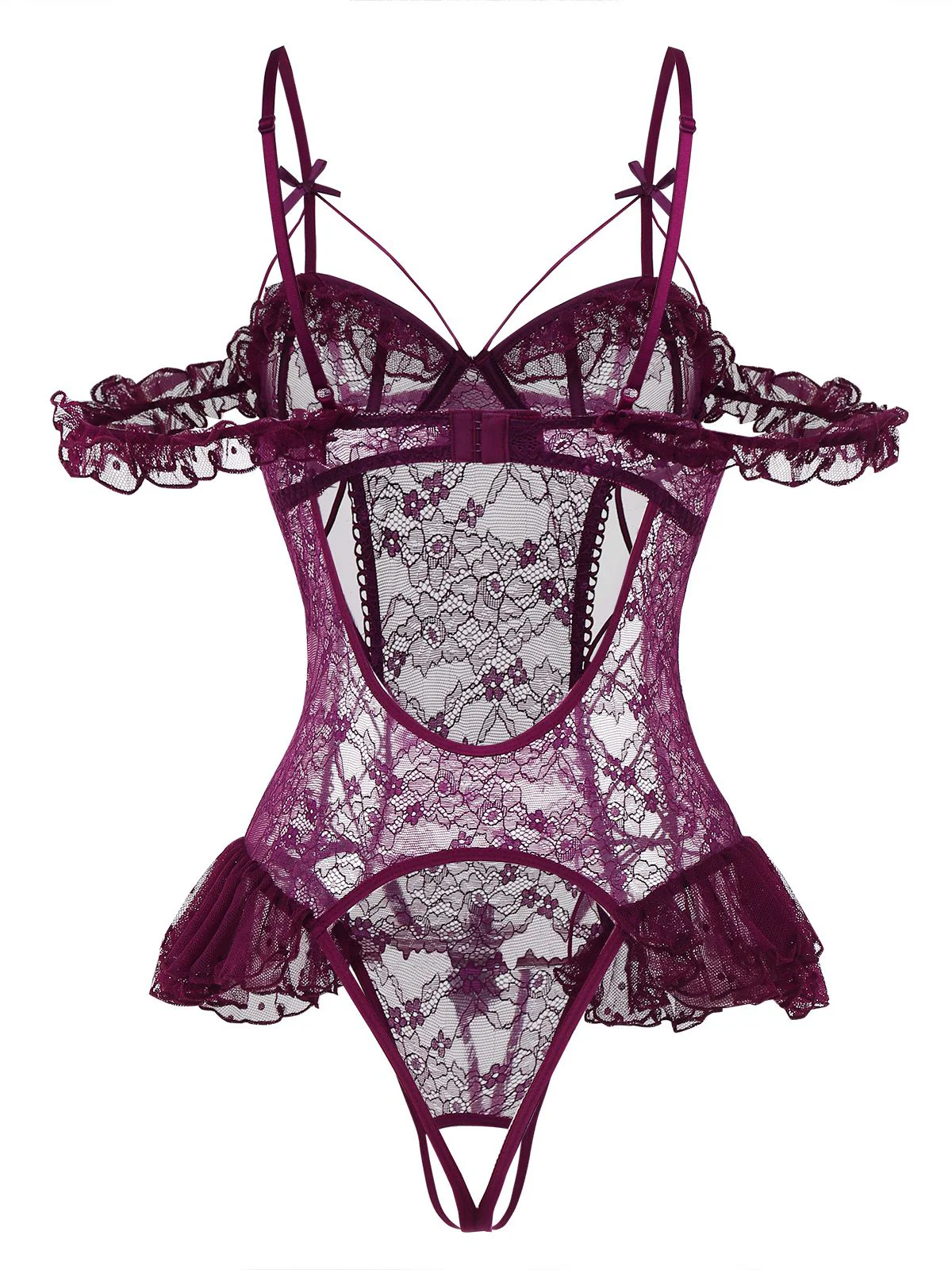 1980s Solid Lace Sheer Bodysuit Nighties - Image 5