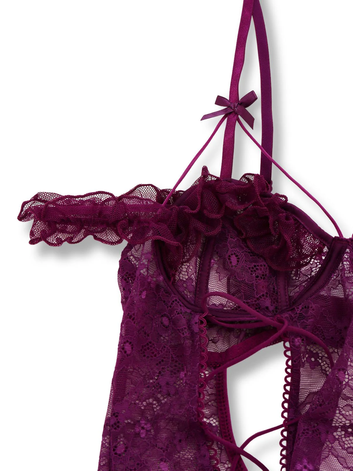 1980s Solid Lace Sheer Bodysuit Nighties - Image 7