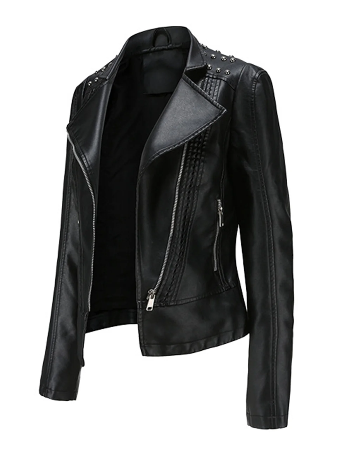 1980s Solid Lapel Leather Jacket - Image 2