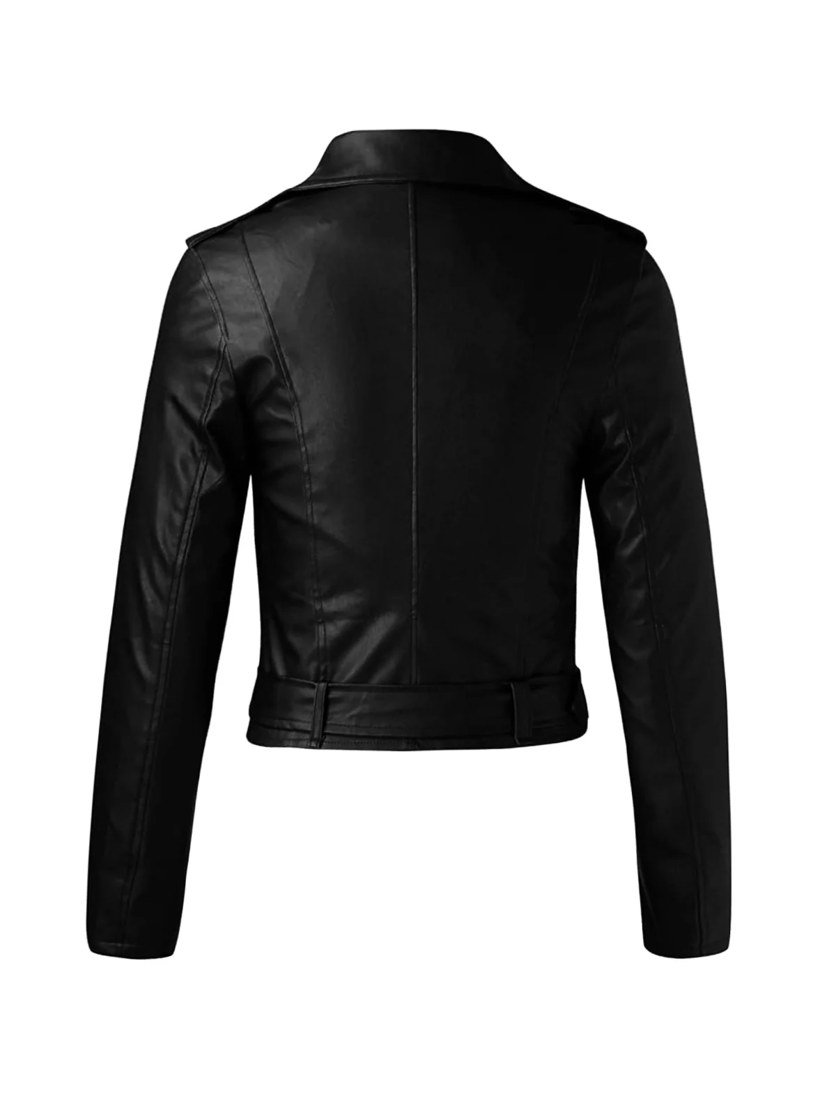 1980s Solid Lapel PU Leather Belted Cropped Jacket - Image 2