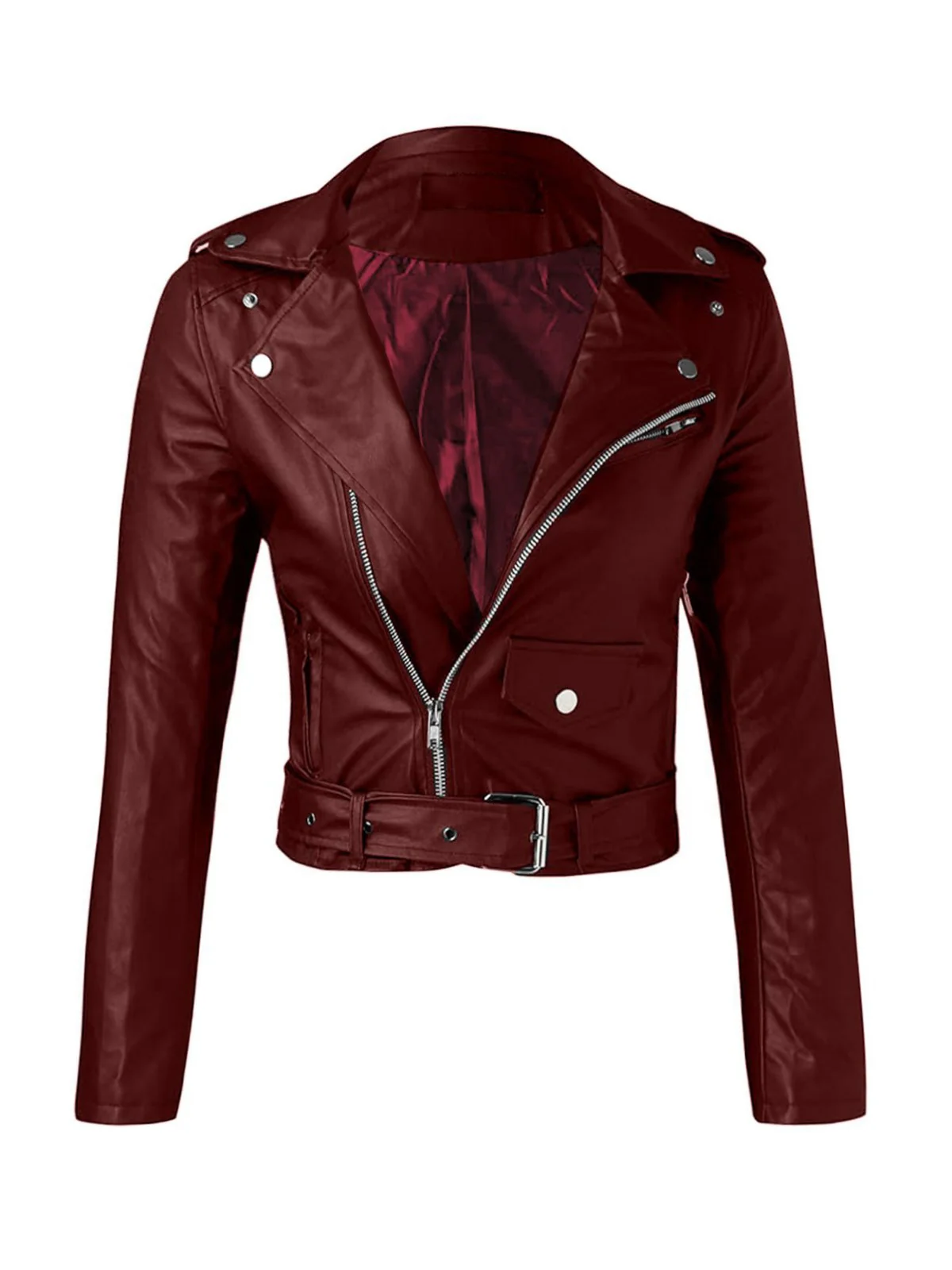 1980s Solid Lapel PU Leather Belted Cropped Jacket - Image 3