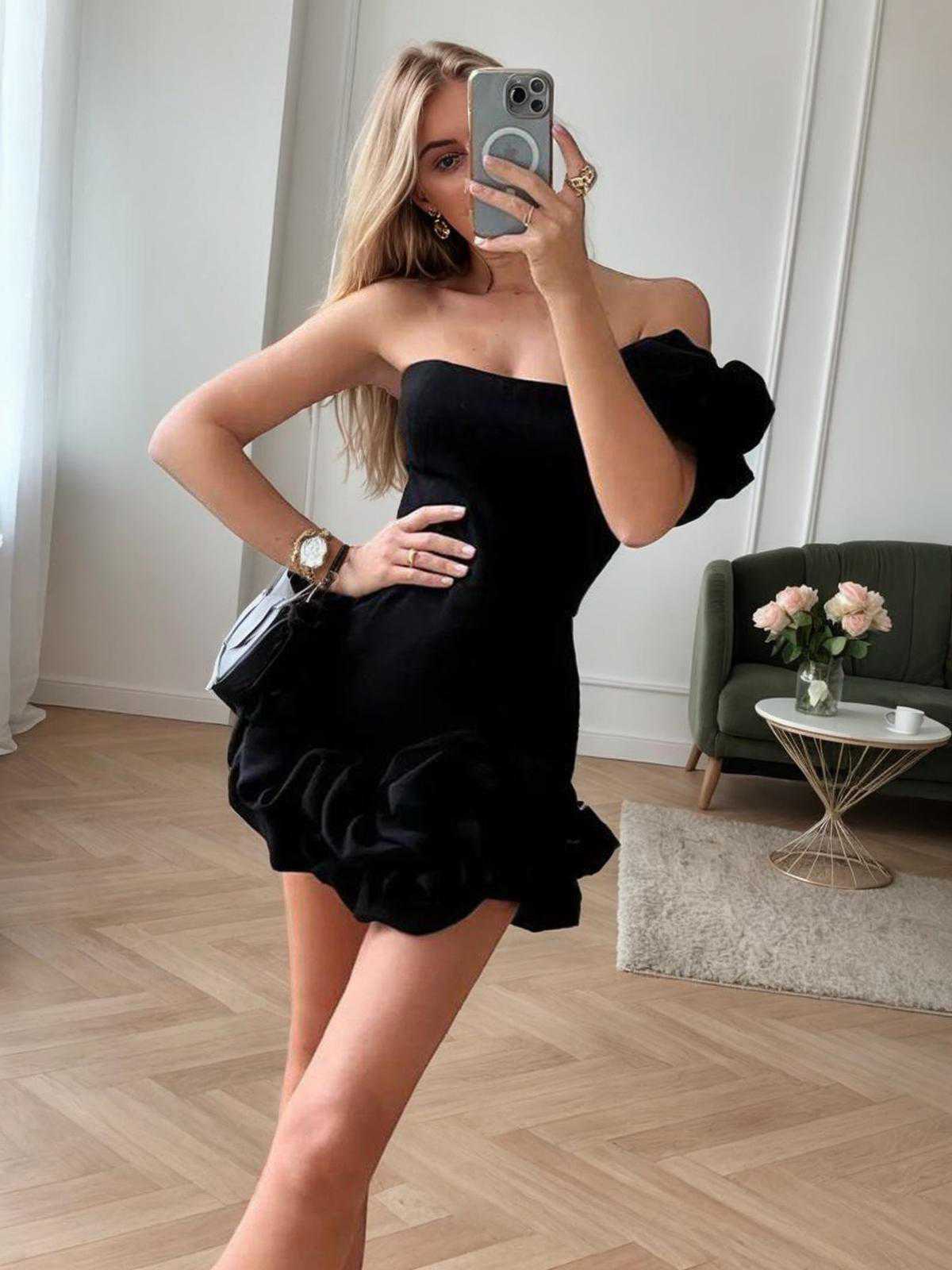 1980s Solid One-Shoulder 3D Flower Mini Dress - Image 19