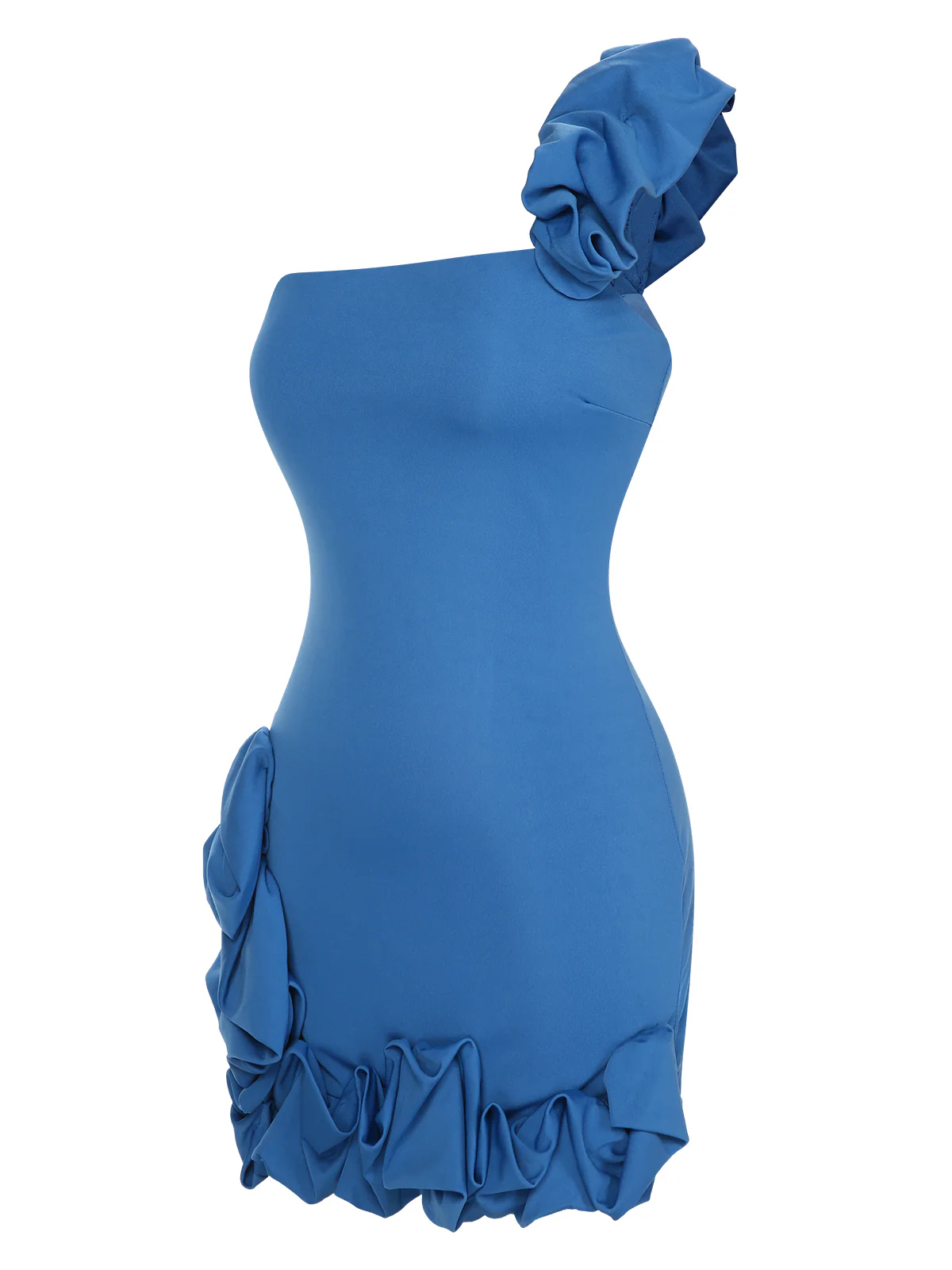 1980s Solid One-Shoulder 3D Flower Mini Dress - Image 2
