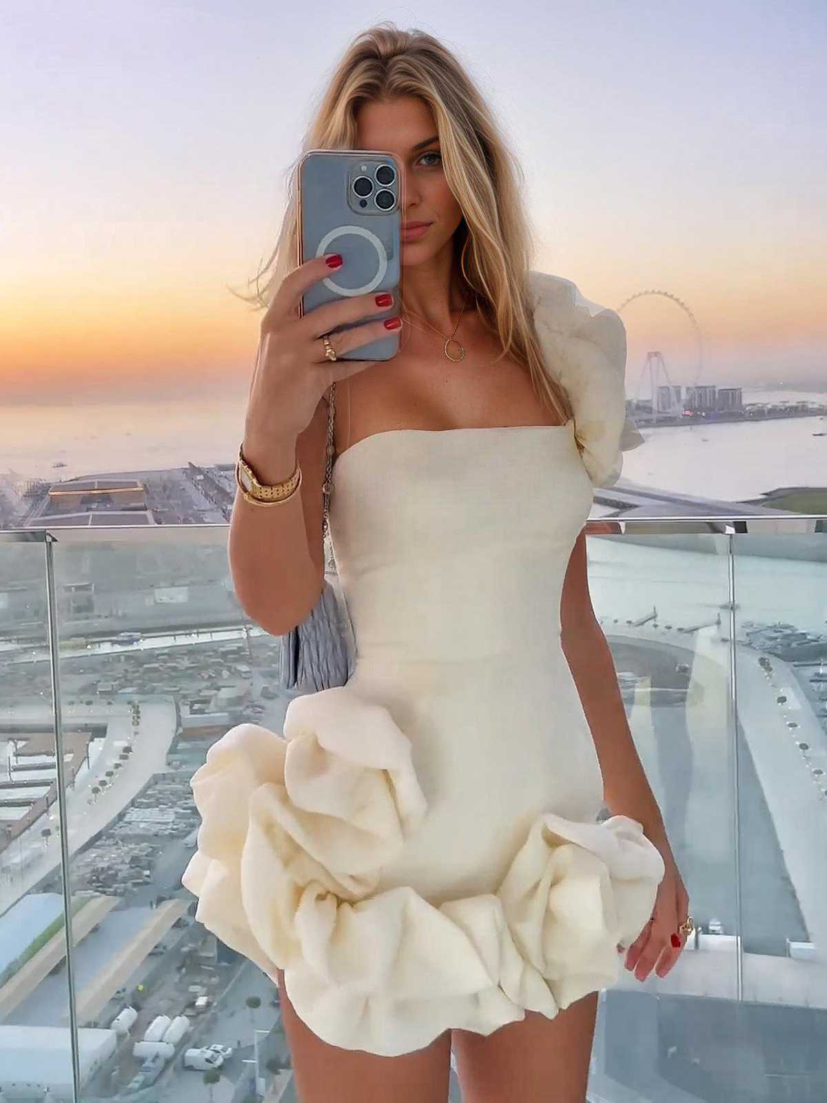 1980s Solid One-Shoulder 3D Flower Mini Dress - Image 20