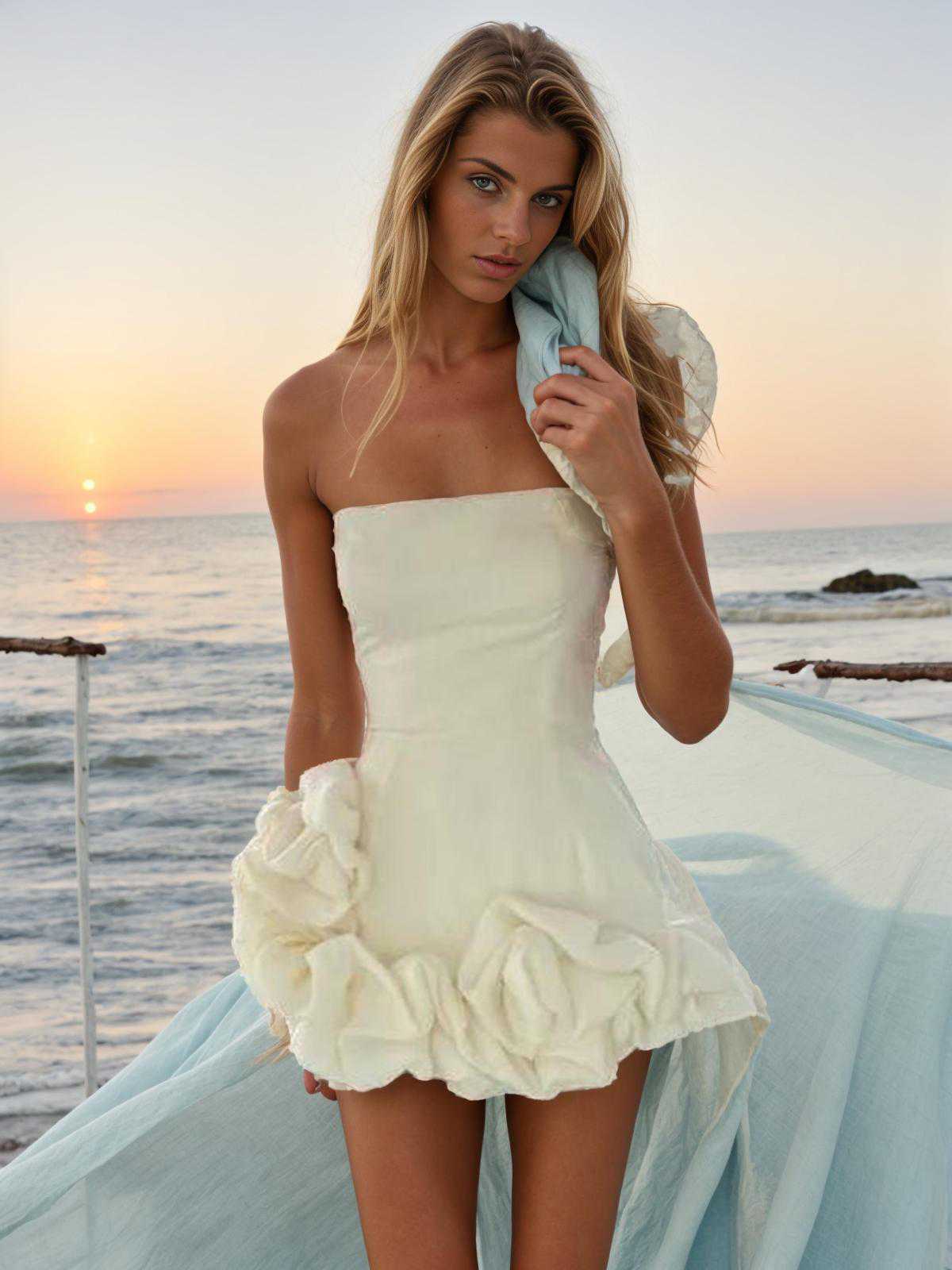 1980s Solid One-Shoulder 3D Flower Mini Dress - Image 22