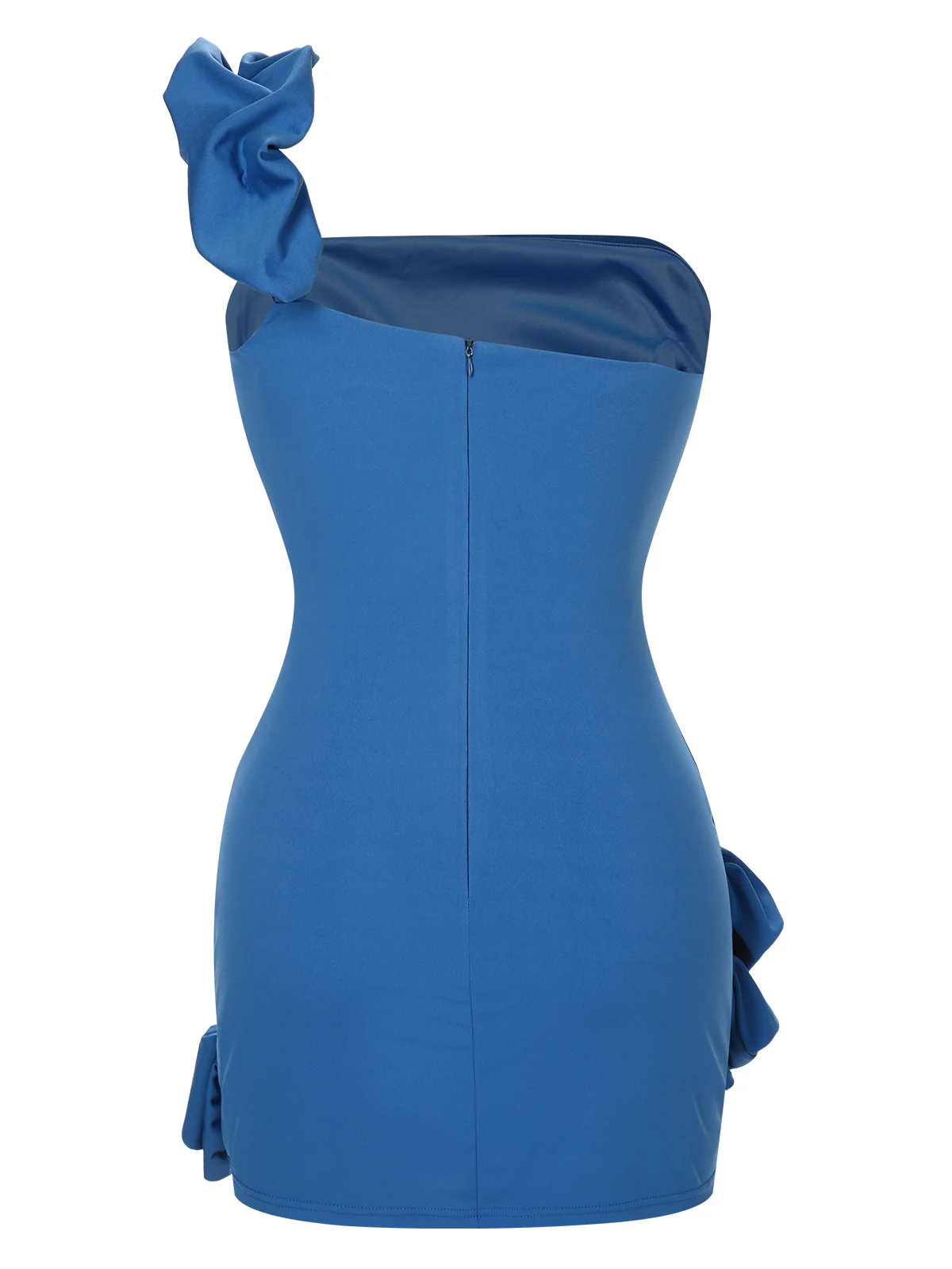 1980s Solid One-Shoulder 3D Flower Mini Dress - Image 3