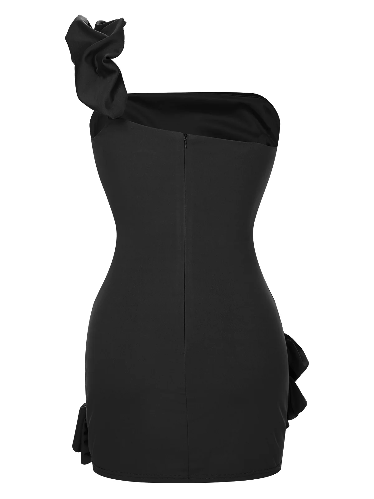 1980s Solid One-Shoulder 3D Flower Mini Dress - Image 9