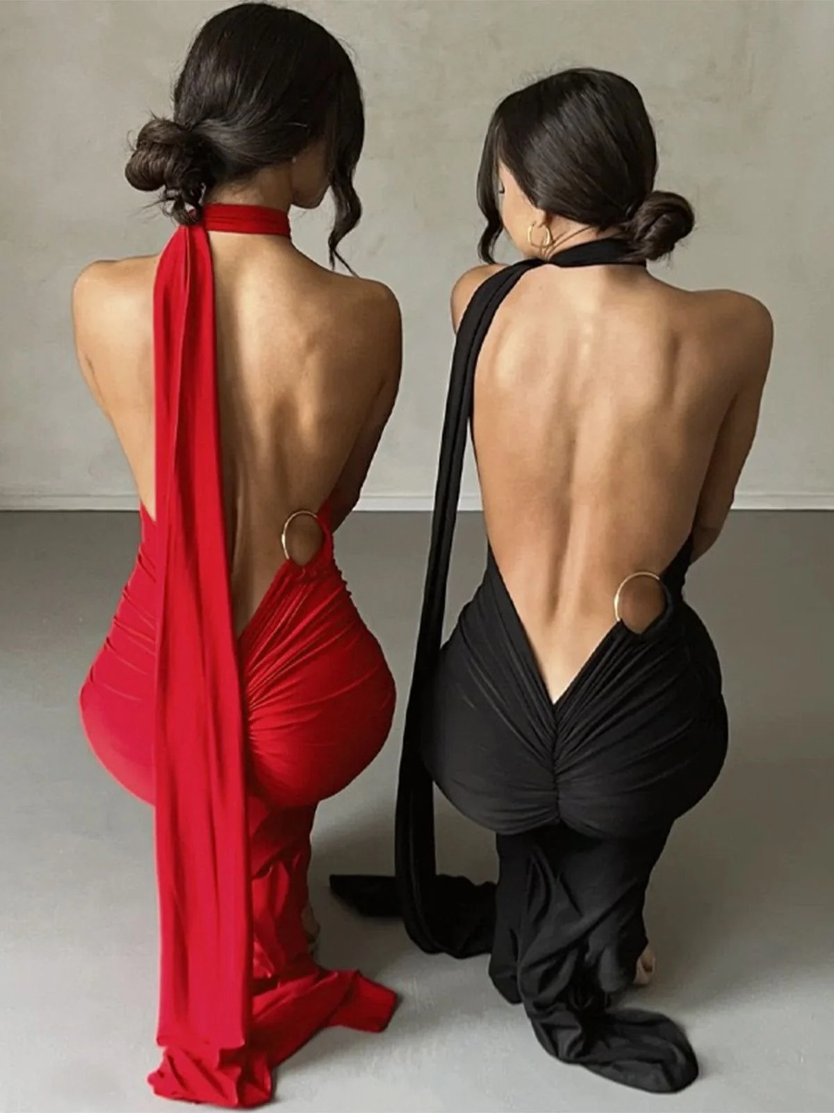 1980s Solid One-Shoulder Evening Backless Dress with Train - Image 5