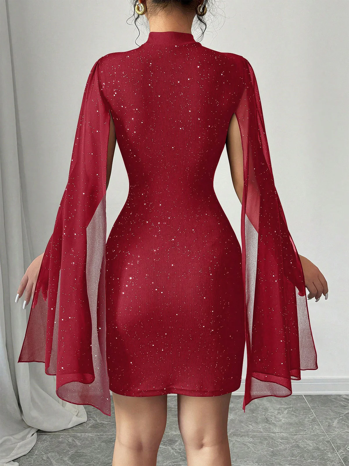 1980s Solid Pearl Chiffon Cape Bodycon Dress - Image 5