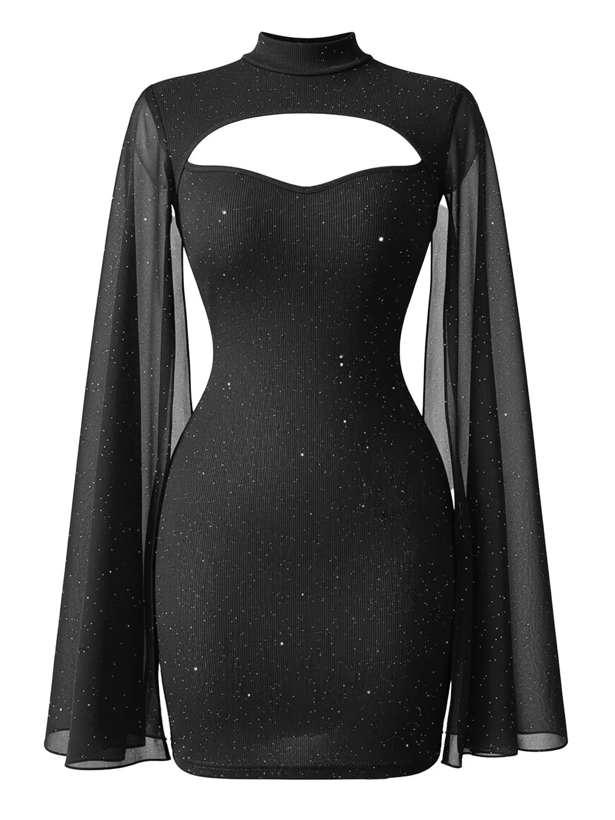 1980s Solid Pearl Chiffon Cape Bodycon Dress - Image 6