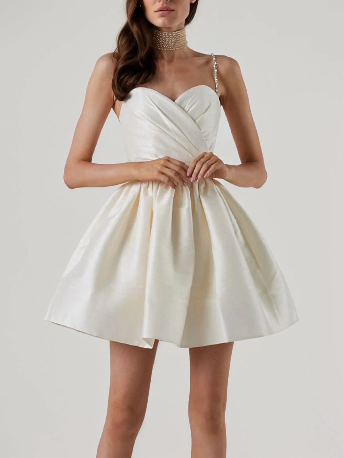 1980s Solid Rhinestone Straps Puffy Dress - Image 11