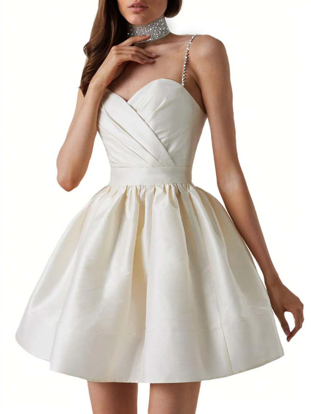 1980s Solid Rhinestone Straps Puffy Dress - Image 12