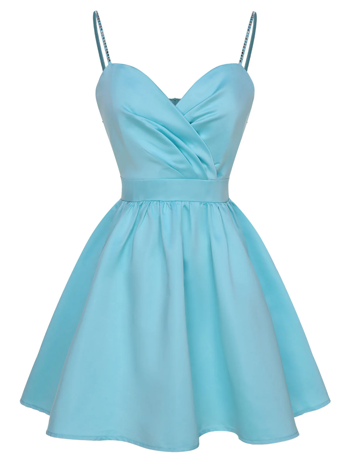 1980s Solid Rhinestone Straps Puffy Dress - Image 13
