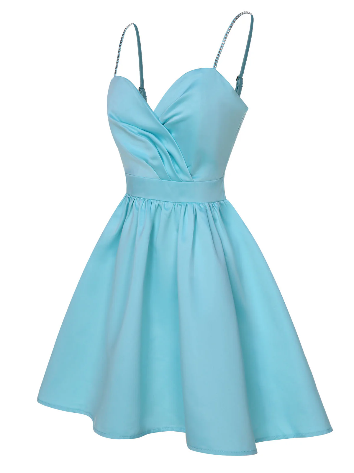 1980s Solid Rhinestone Straps Puffy Dress - Image 14