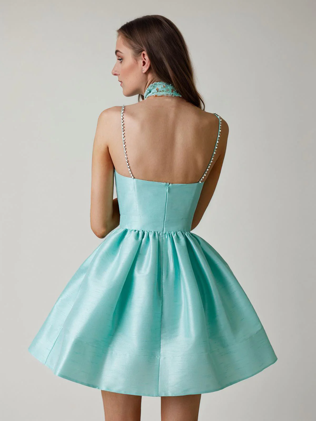 1980s Solid Rhinestone Straps Puffy Dress - Image 18