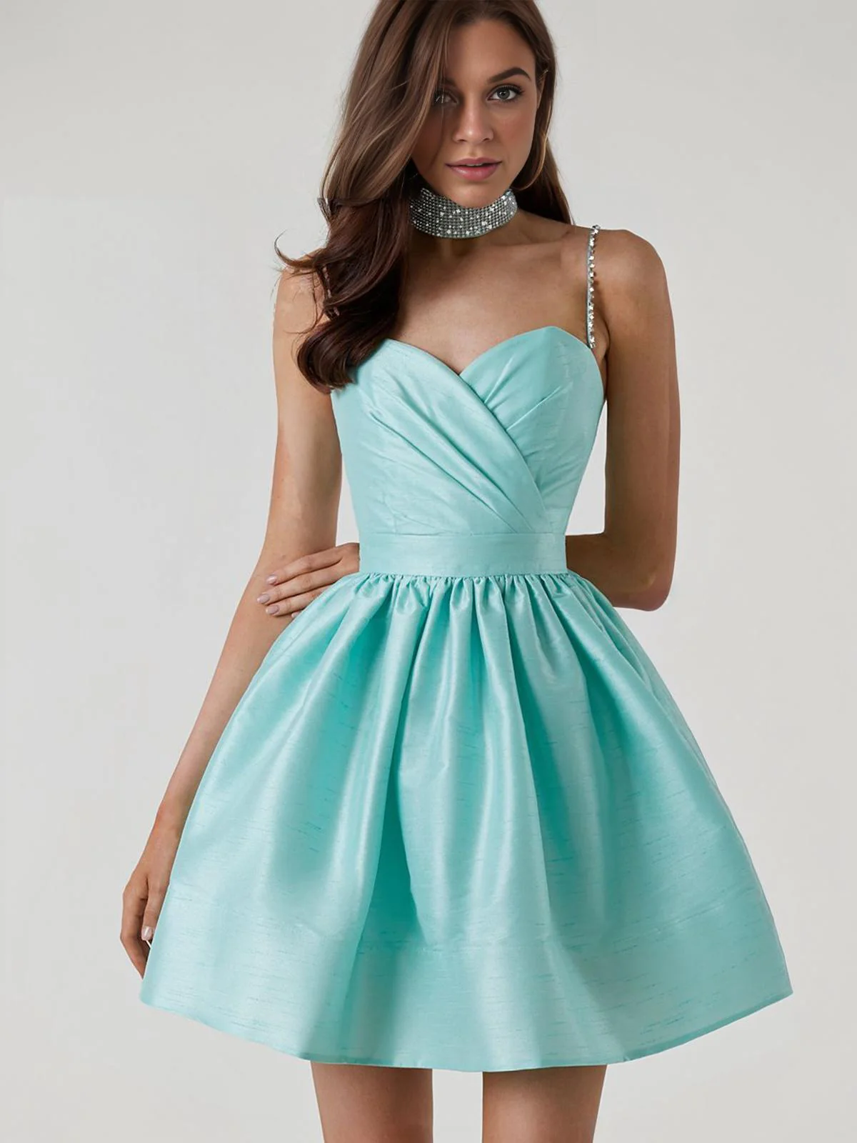 1980s Solid Rhinestone Straps Puffy Dress - Image 19