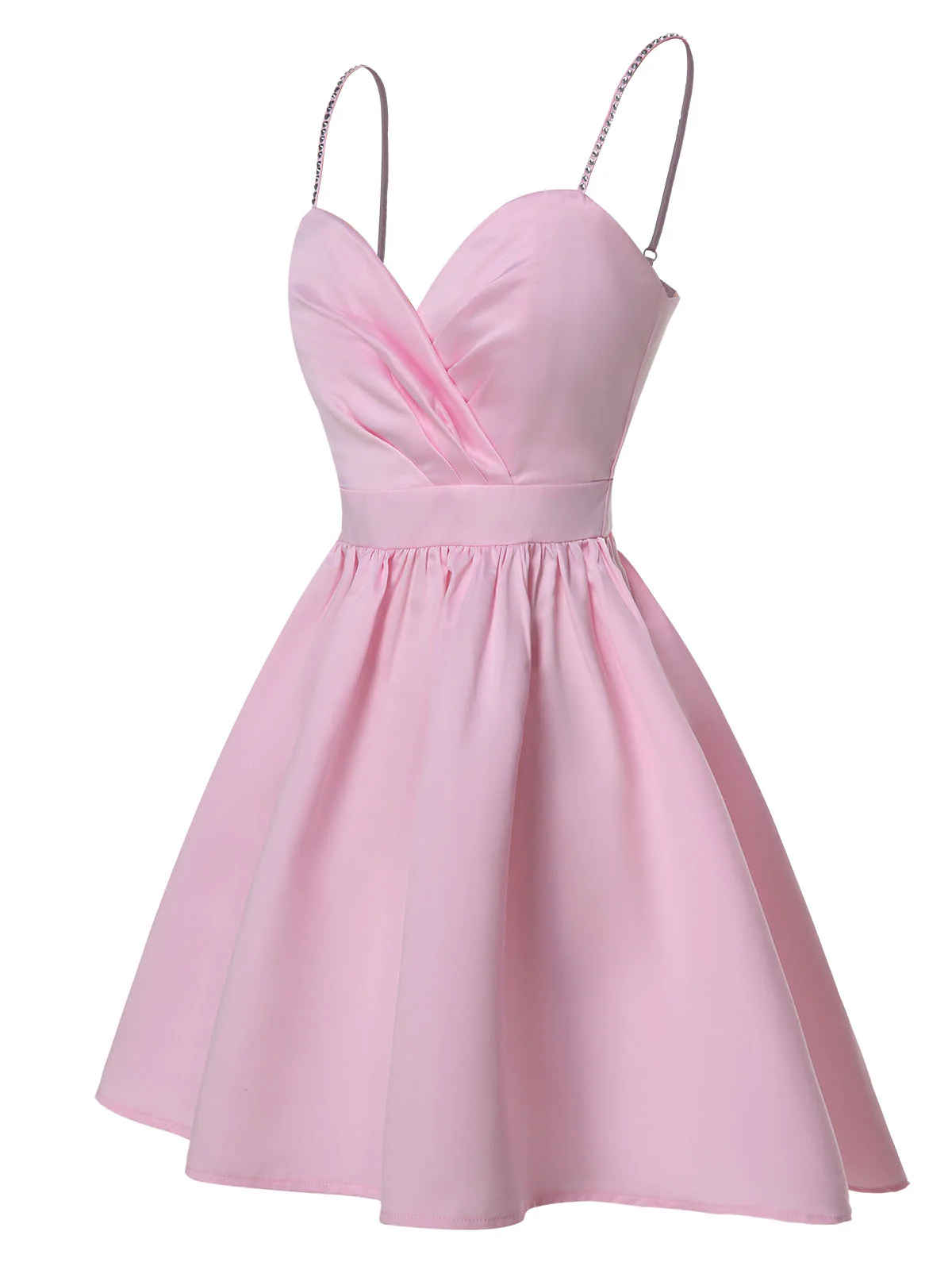1980s Solid Rhinestone Straps Puffy Dress - Image 2