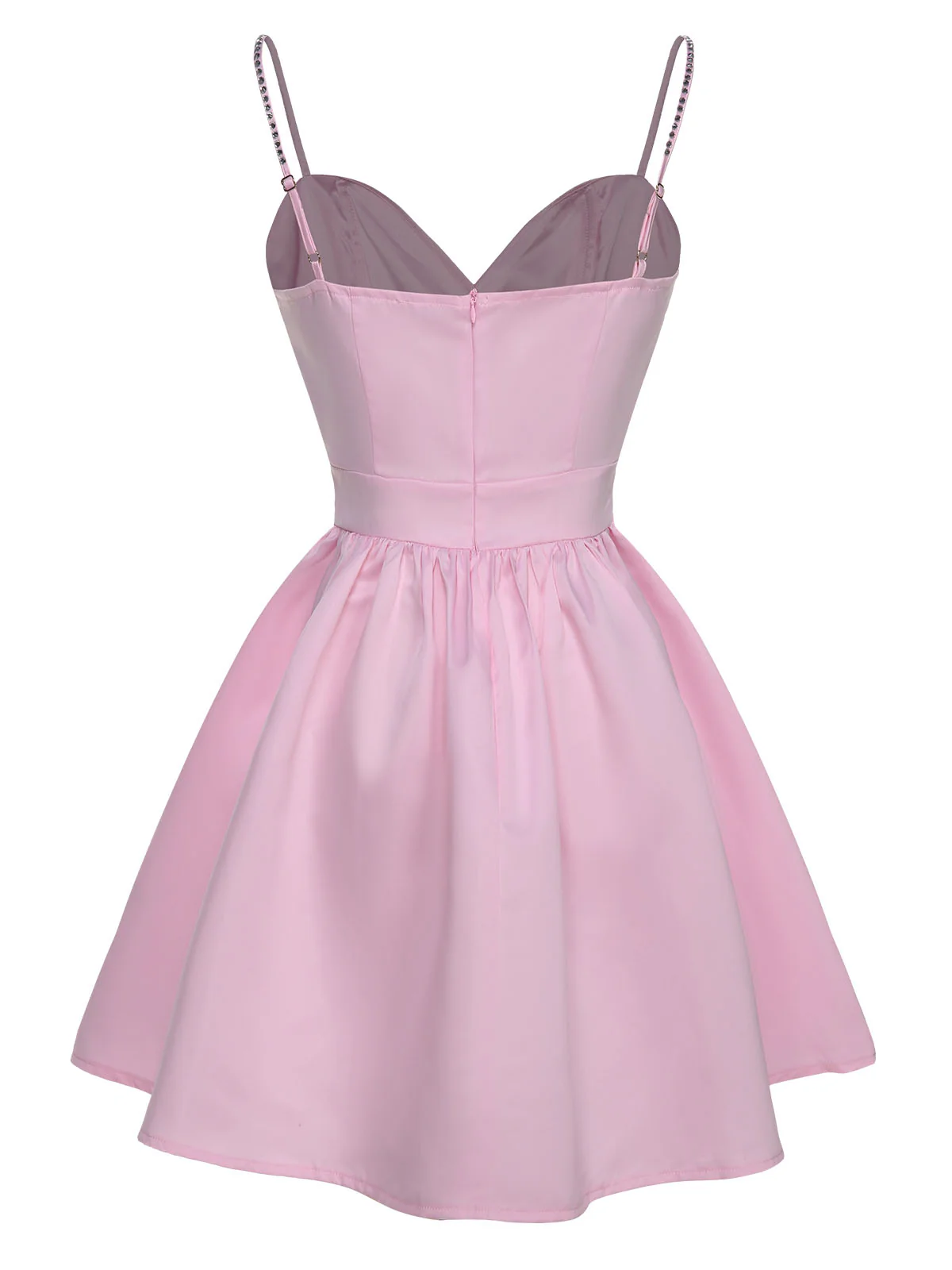 1980s Solid Rhinestone Straps Puffy Dress - Image 3