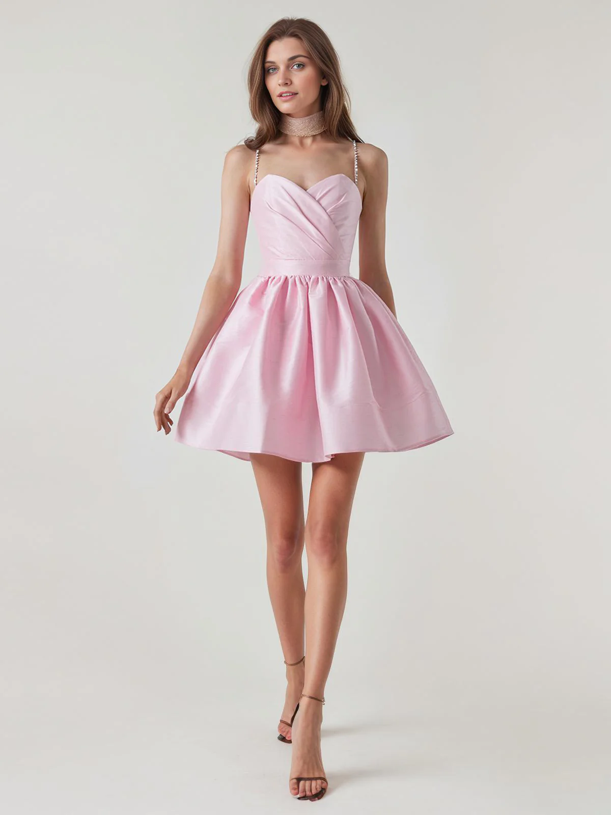 1980s Solid Rhinestone Straps Puffy Dress - Image 5