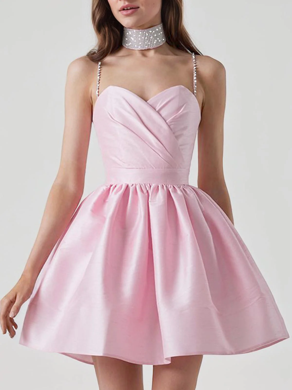 1980s Solid Rhinestone Straps Puffy Dress - Image 6