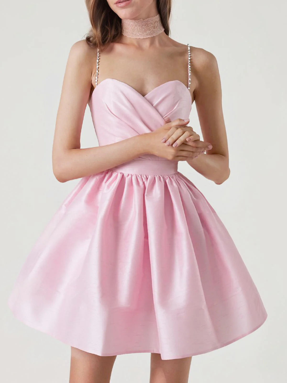 1980s Solid Rhinestone Straps Puffy Dress - Image 7