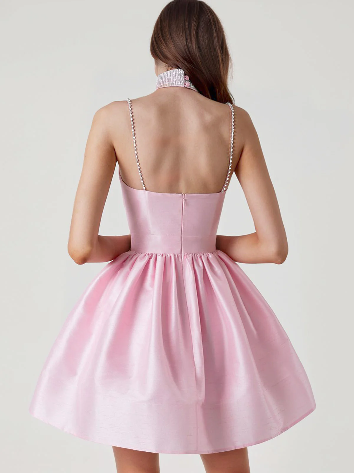 1980s Solid Rhinestone Straps Puffy Dress - Image 8