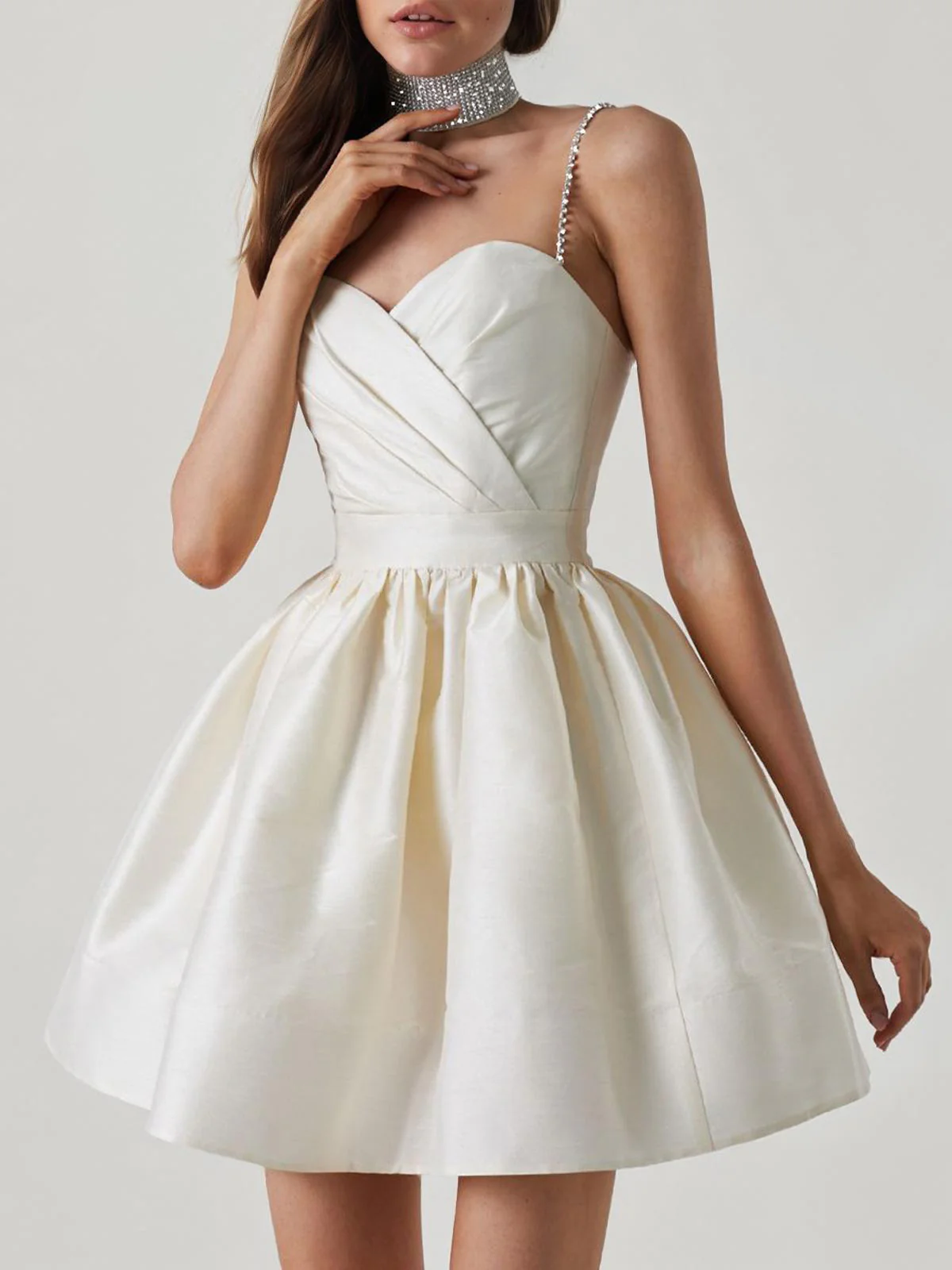 1980s Solid Rhinestone Straps Puffy Dress - Image 9