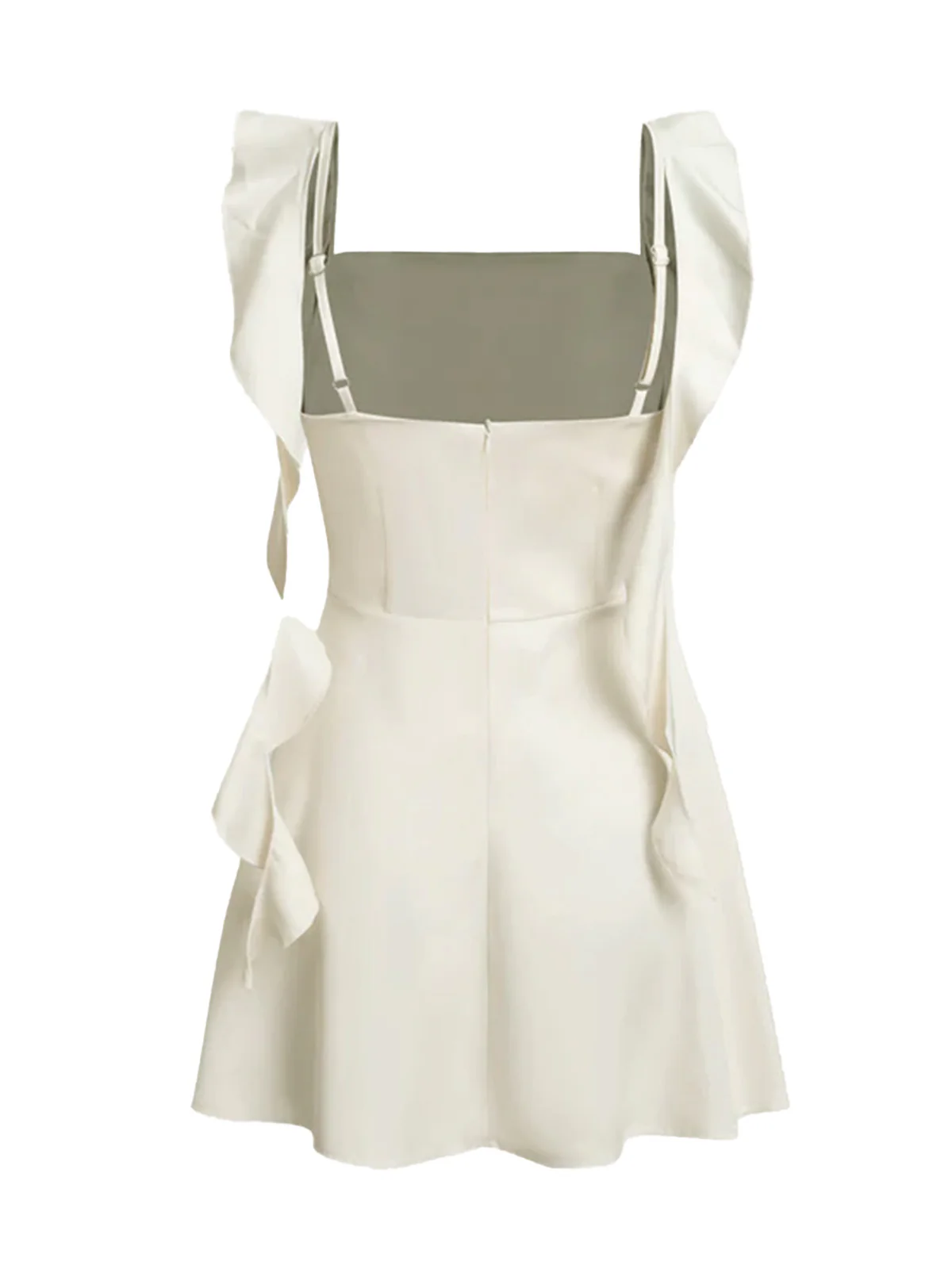 1980s Solid Ruffled Strap Square Neck Dress - Image 2