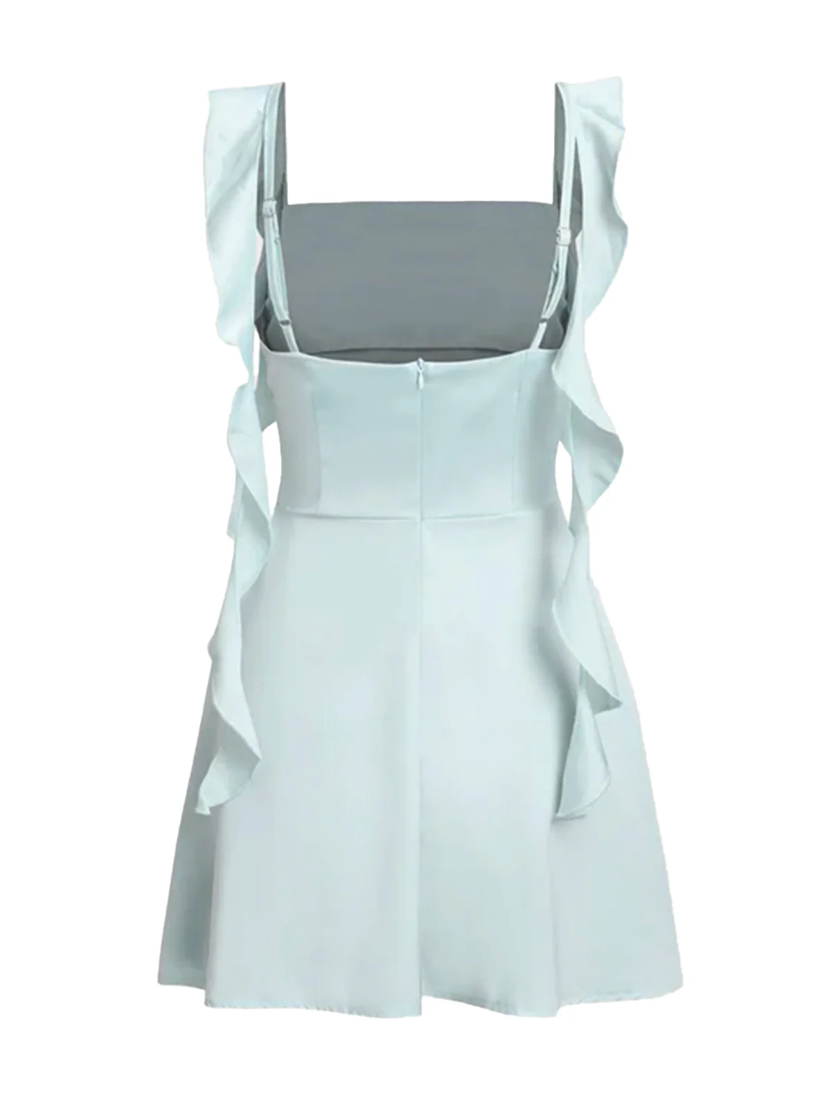 1980s Solid Ruffled Strap Square Neck Dress - Image 6