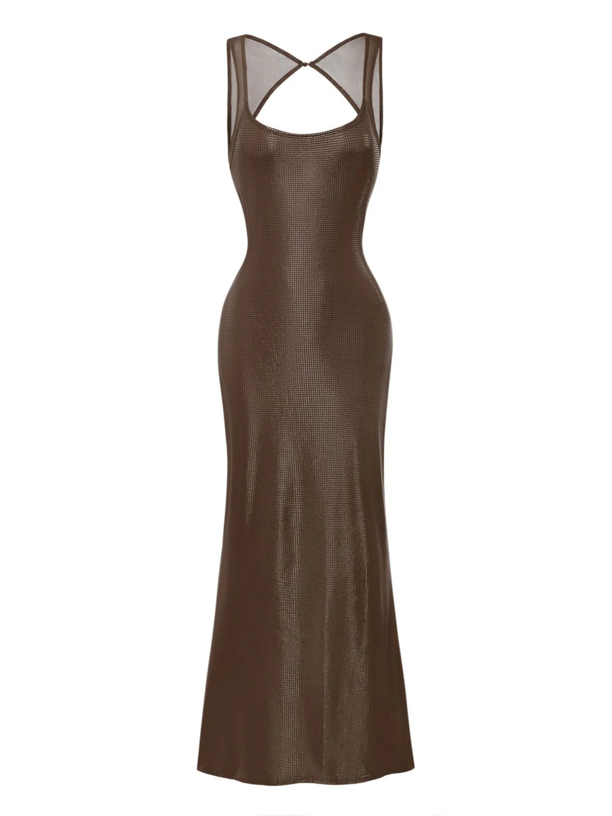 1980s Solid Sequined Mesh Buckle Square Neck Dress - Image 11