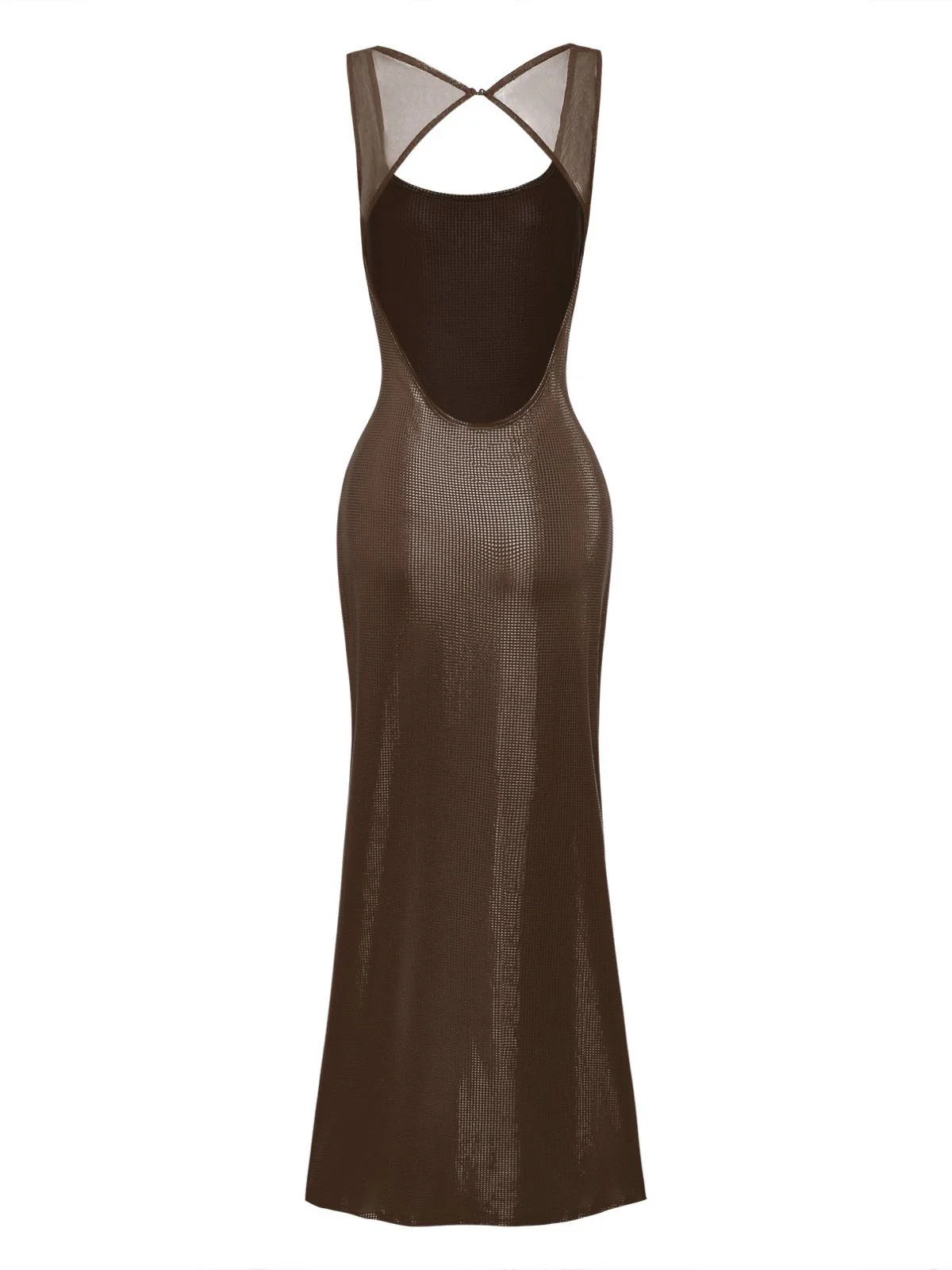 1980s Solid Sequined Mesh Buckle Square Neck Dress - Image 12
