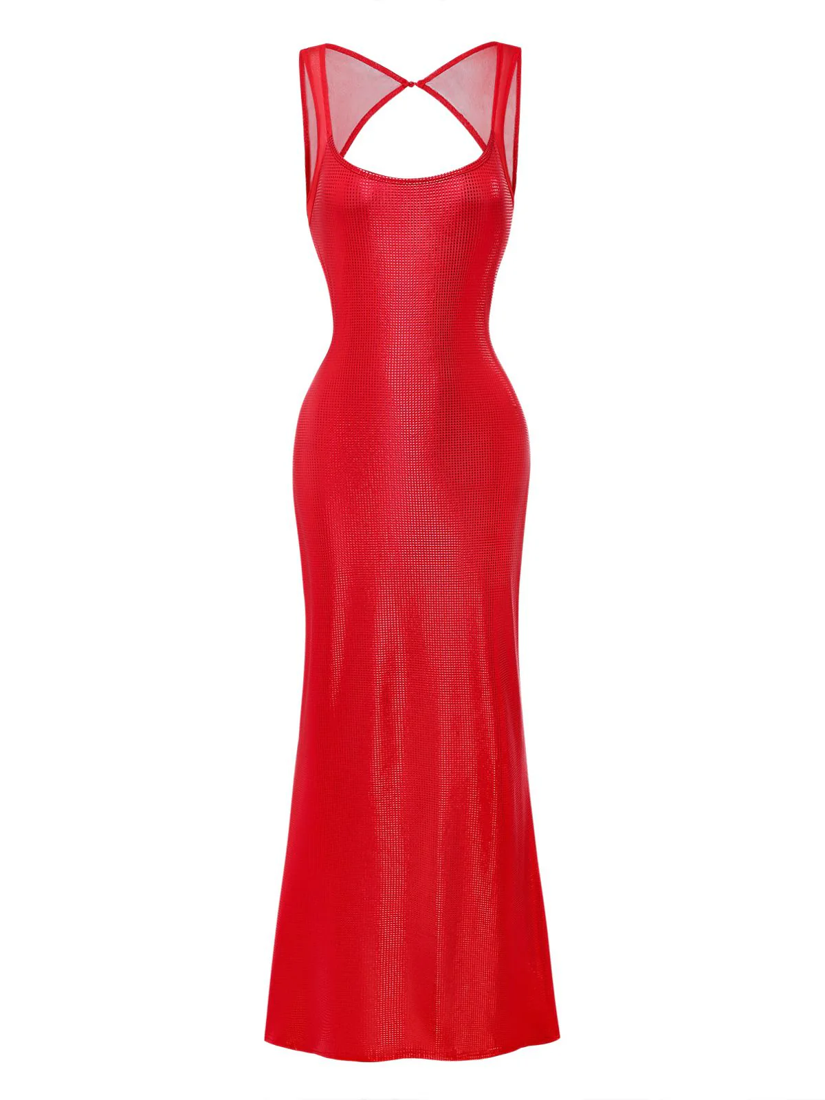 1980s Solid Sequined Mesh Buckle Square Neck Dress - Image 2