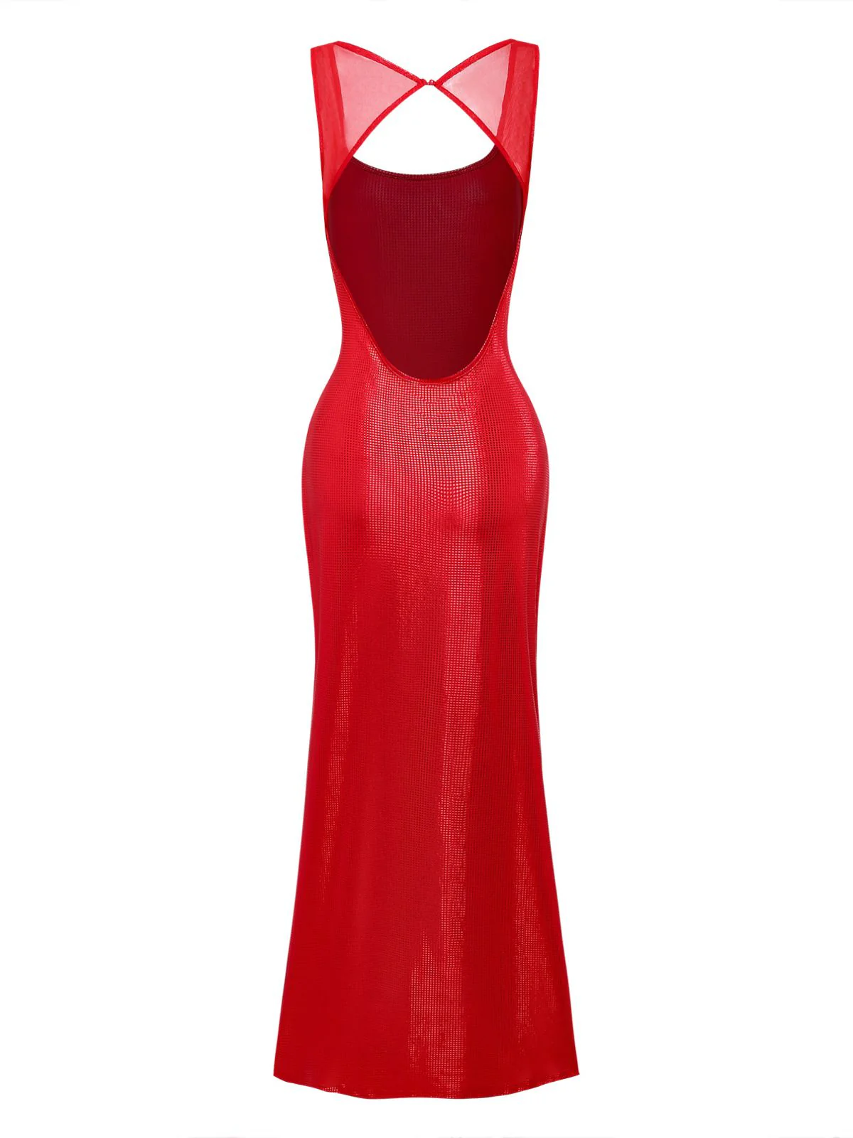 1980s Solid Sequined Mesh Buckle Square Neck Dress - Image 3