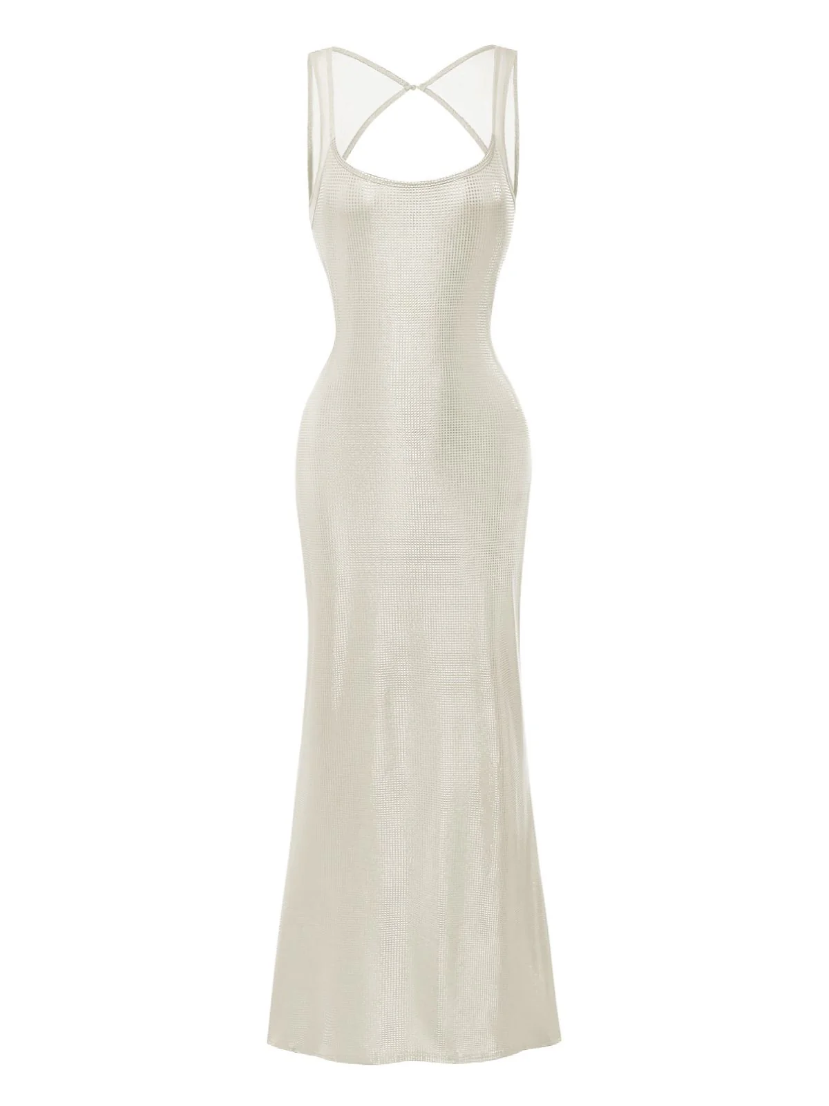 1980s Solid Sequined Mesh Buckle Square Neck Dress - Image 8