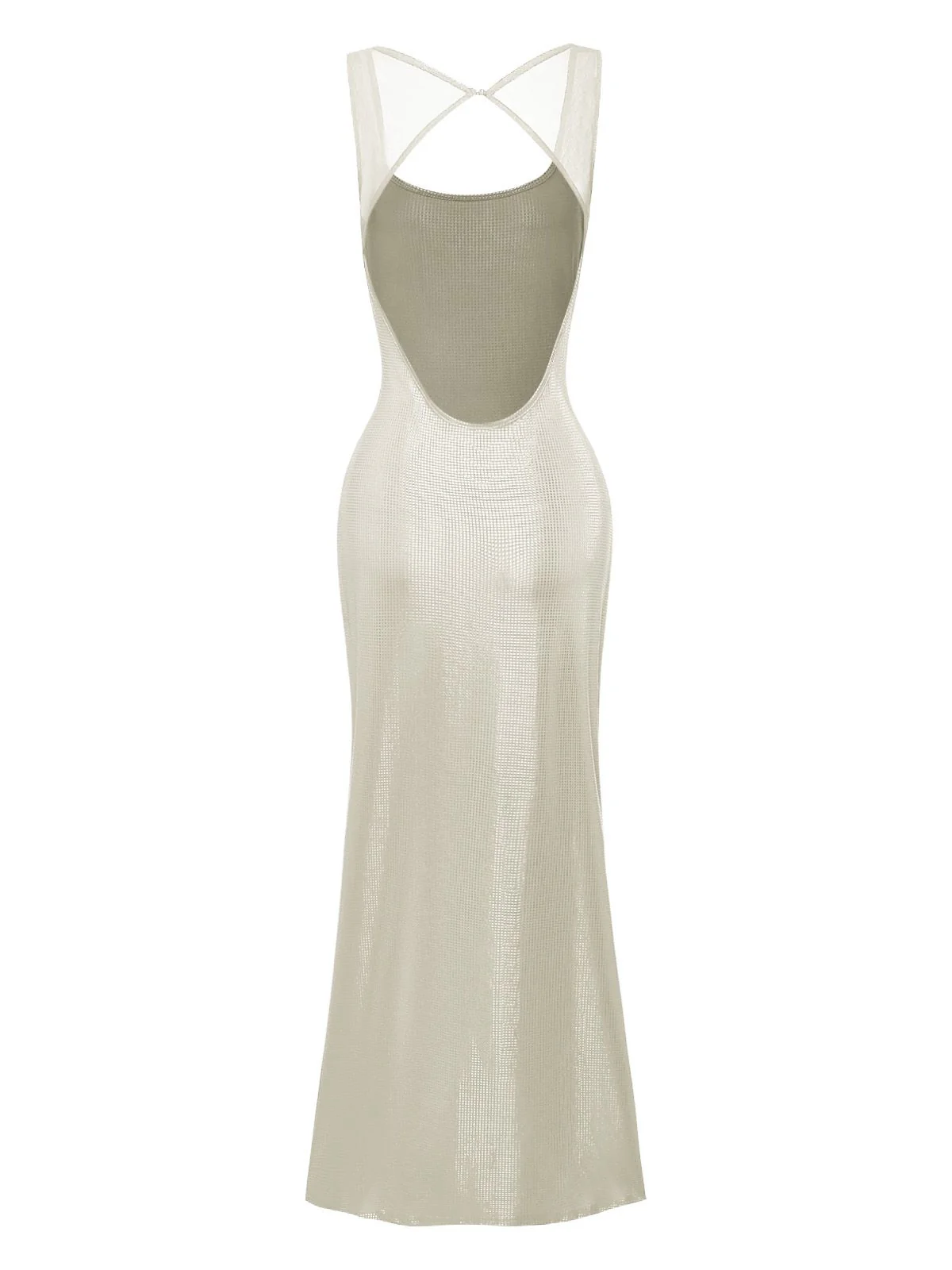 1980s Solid Sequined Mesh Buckle Square Neck Dress - Image 9