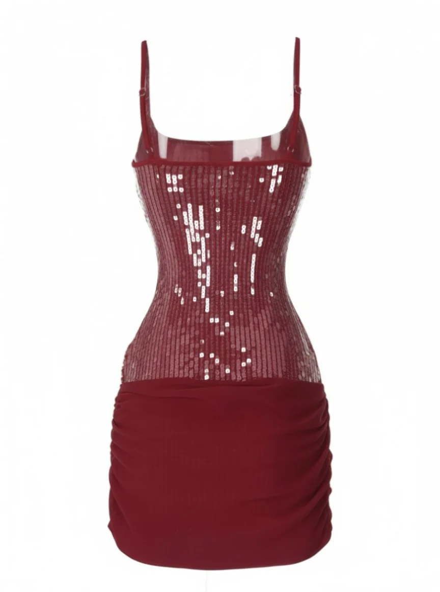 1980s Solid Sequined Patchwork Mini Dress - Image 11