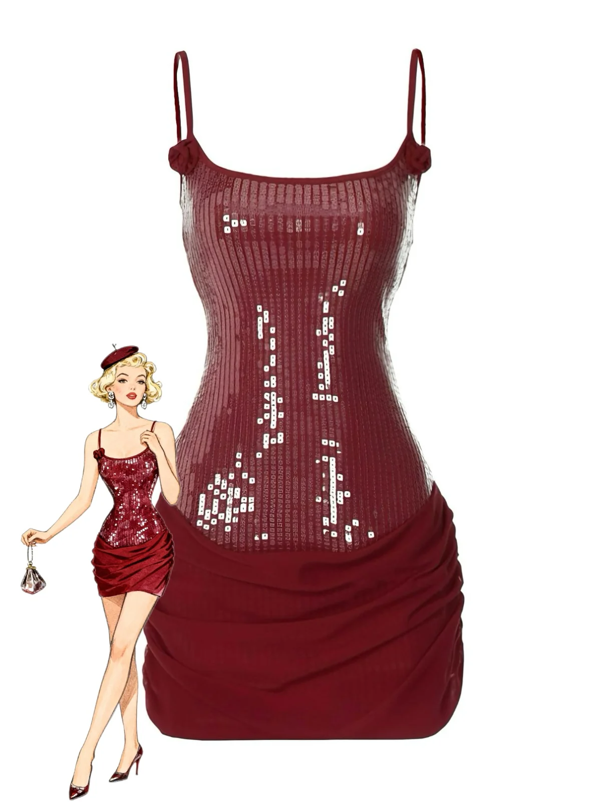 1980s Solid Sequined Patchwork Mini Dress - Image 9