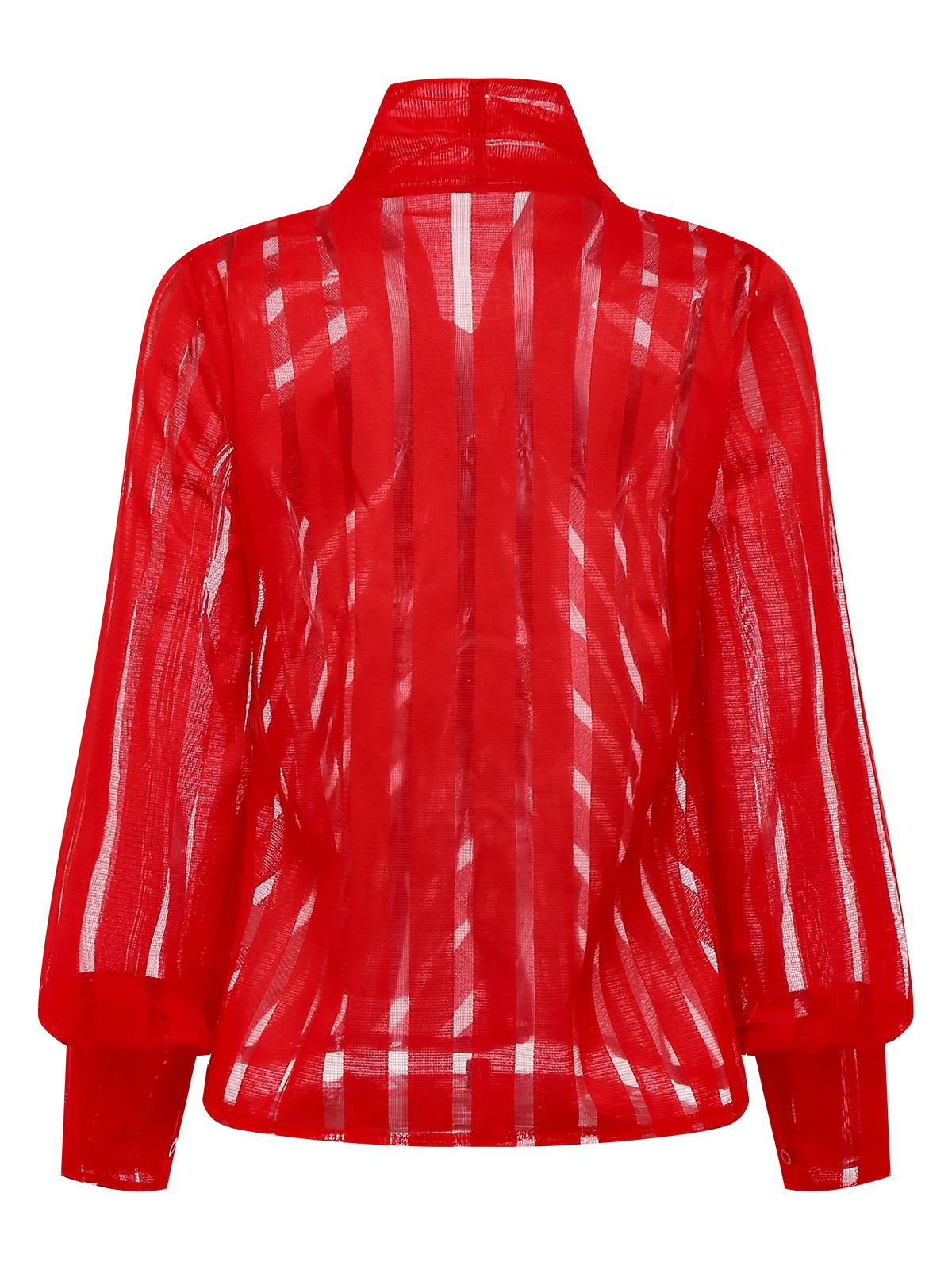 1980s Solid Sheer Mesh Striped Bow Tie Blouse - Image 3