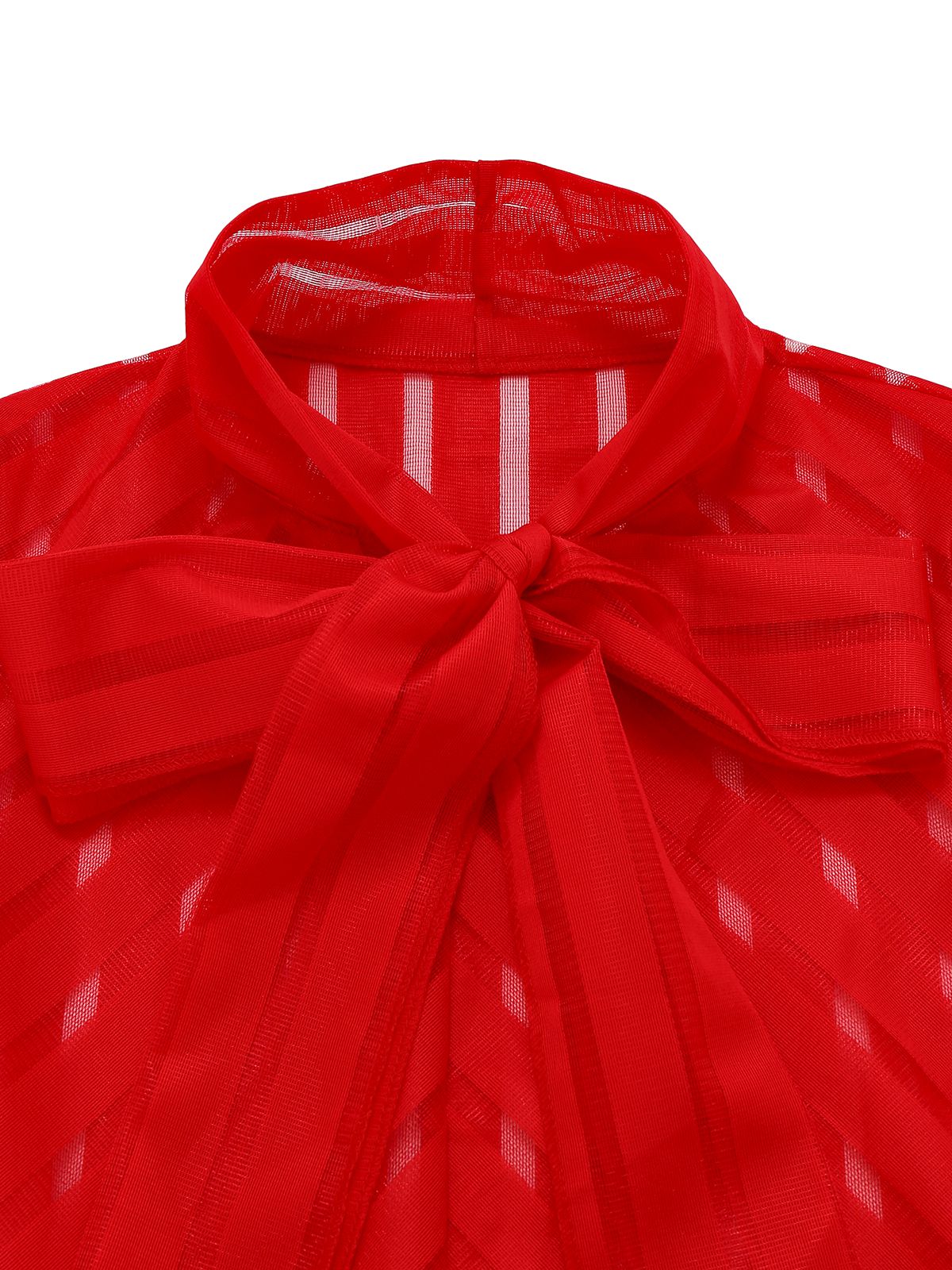 1980s Solid Sheer Mesh Striped Bow Tie Blouse - Image 4