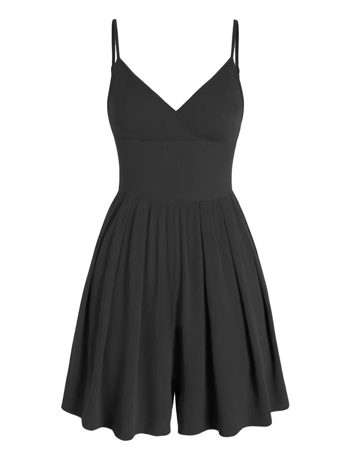 1980s Solid Spaghetti Strap V-Neck Romper - Image 5