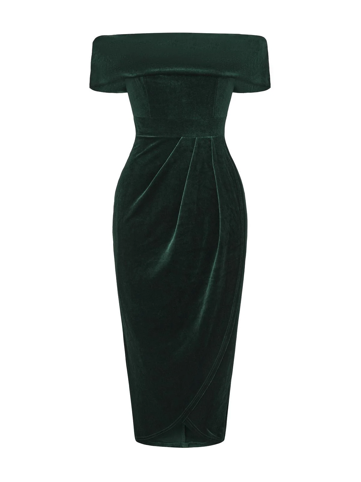 1980s Solid Velvet Off-Shoulder Midi Dress - Image 10