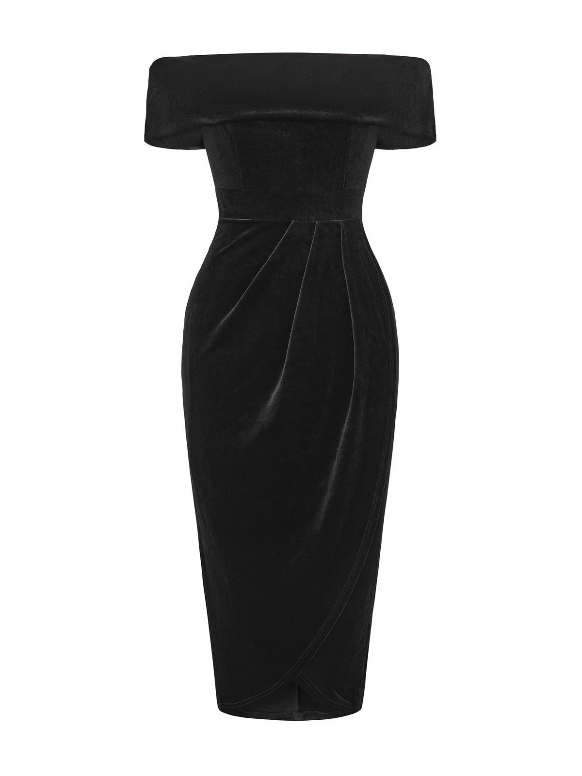 1980s Solid Velvet Off-Shoulder Midi Dress - Image 14