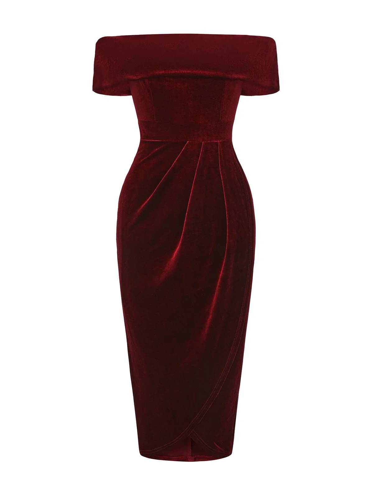 1980s Solid Velvet Off-Shoulder Midi Dress - Image 2