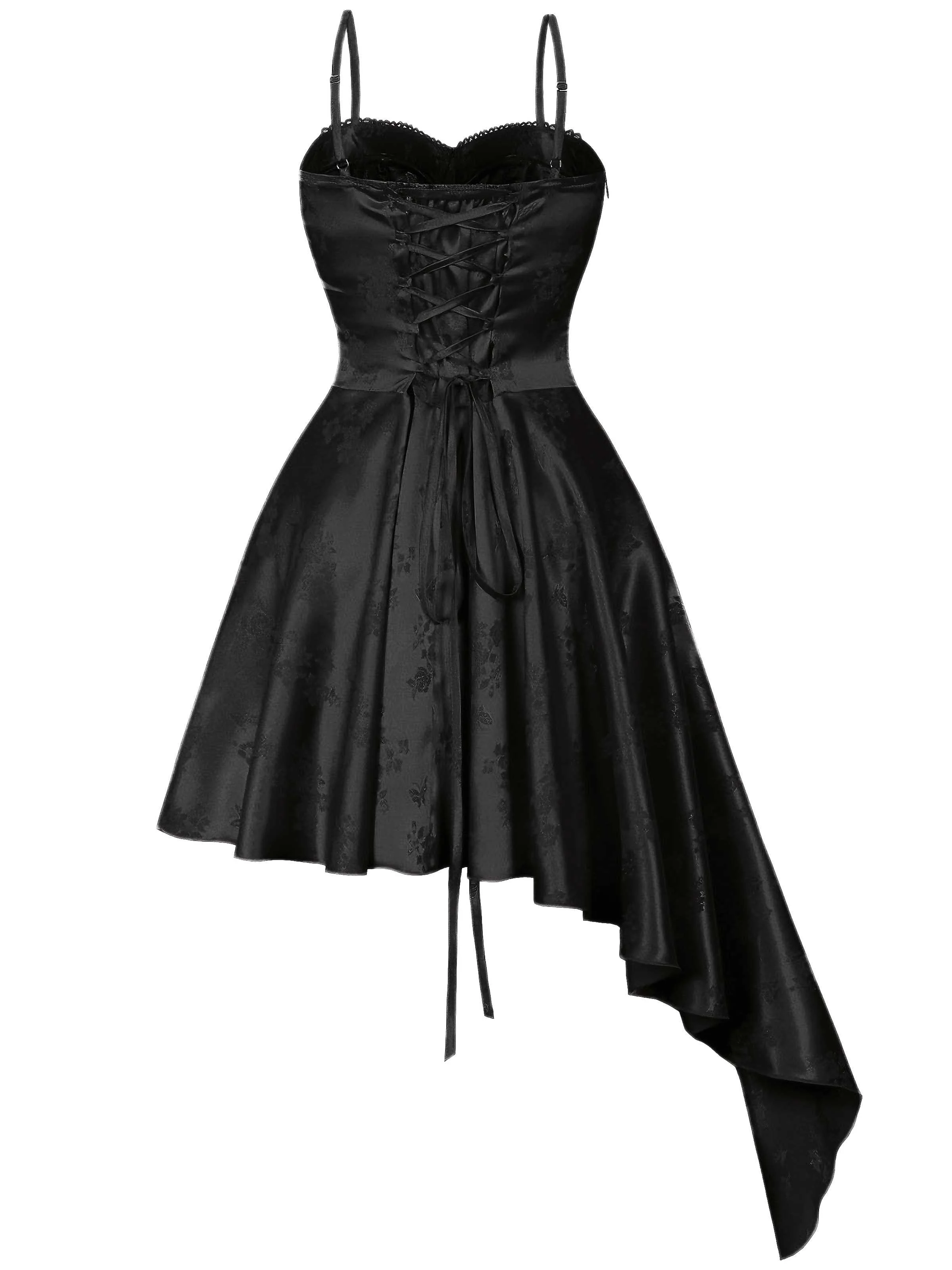 1980s Spaghetti Strap Asymmetrical Satin Dress - Image 2