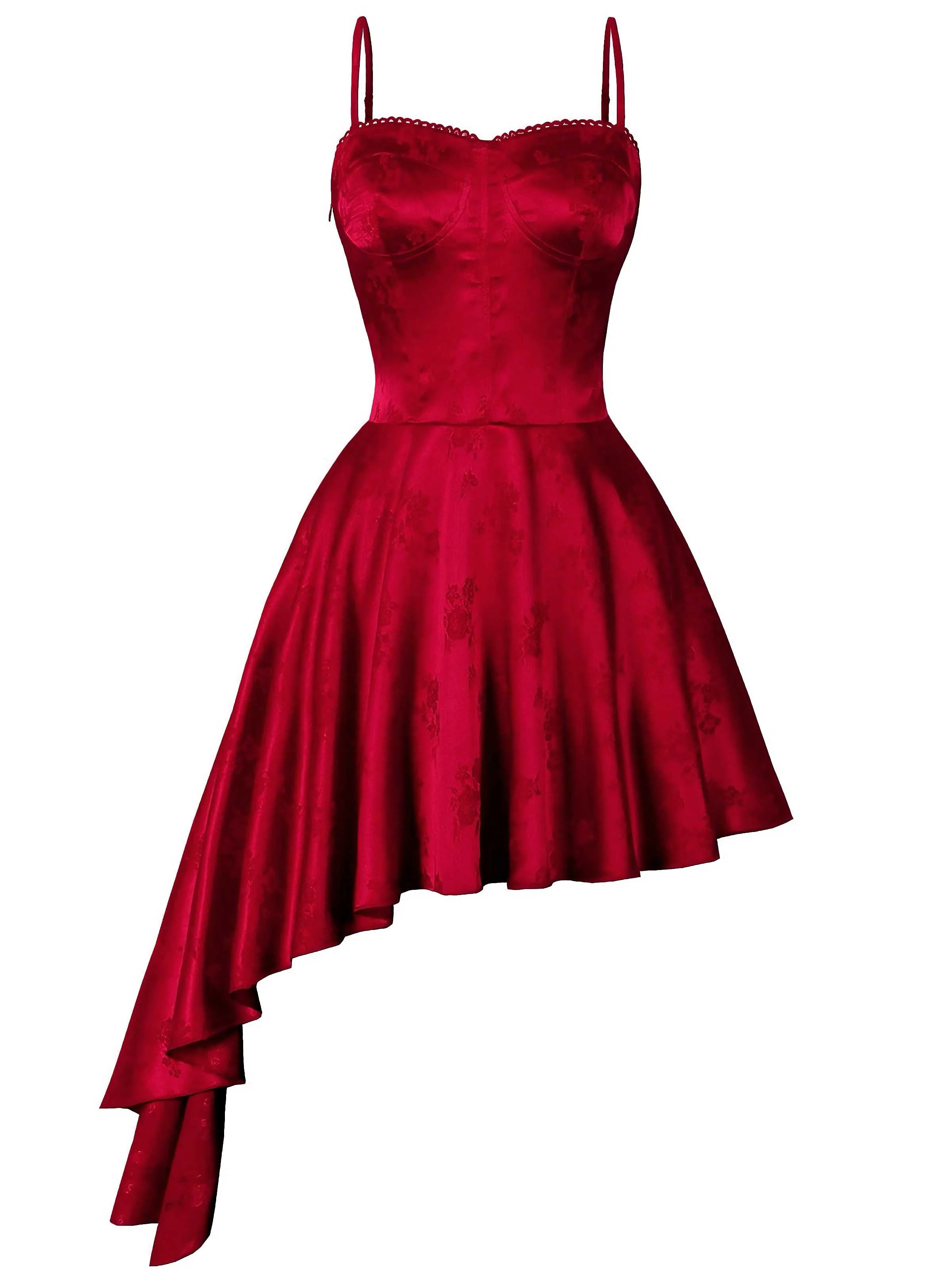1980s Spaghetti Strap Asymmetrical Satin Dress - Image 5