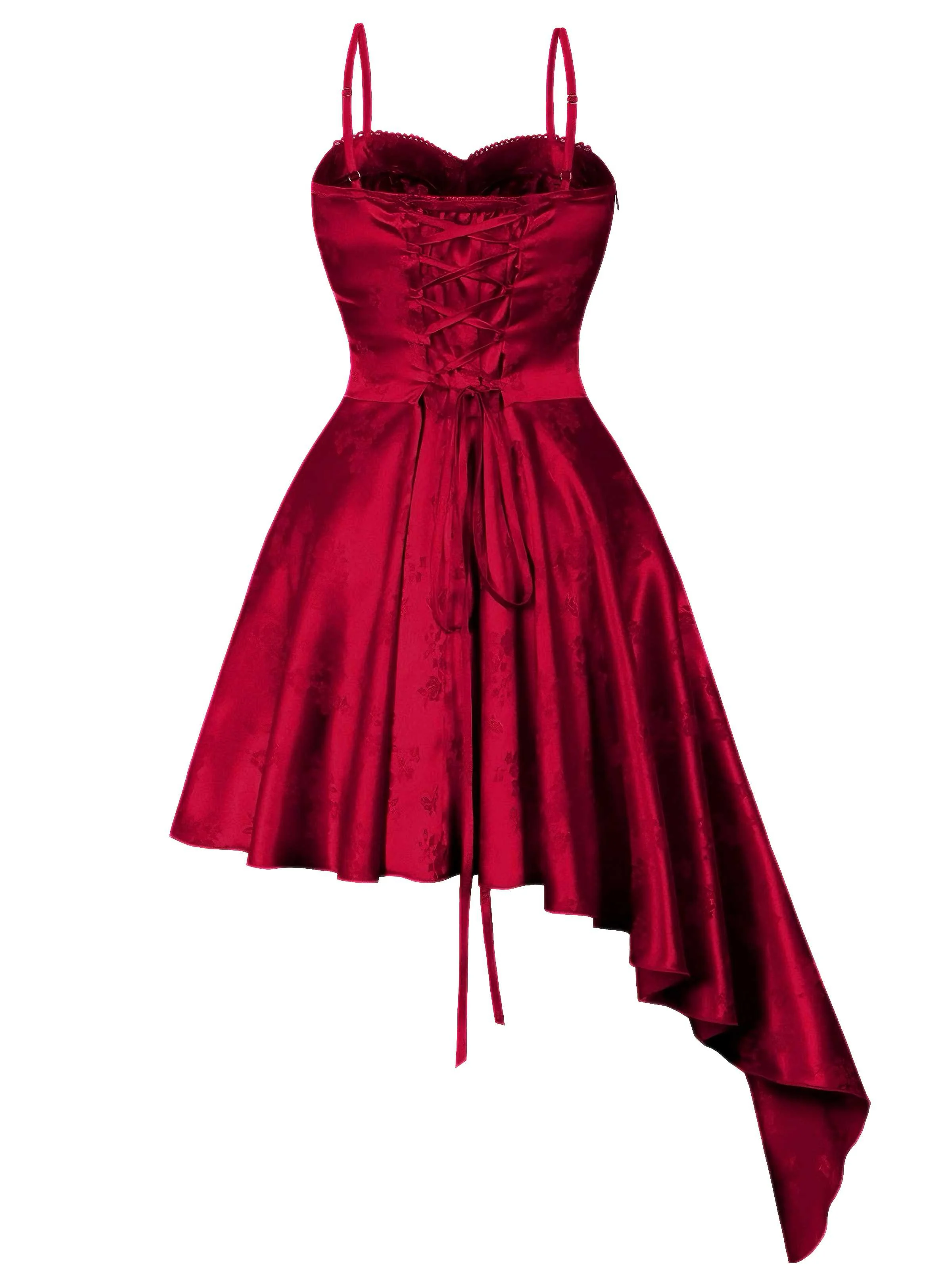 1980s Spaghetti Strap Asymmetrical Satin Dress - Image 6