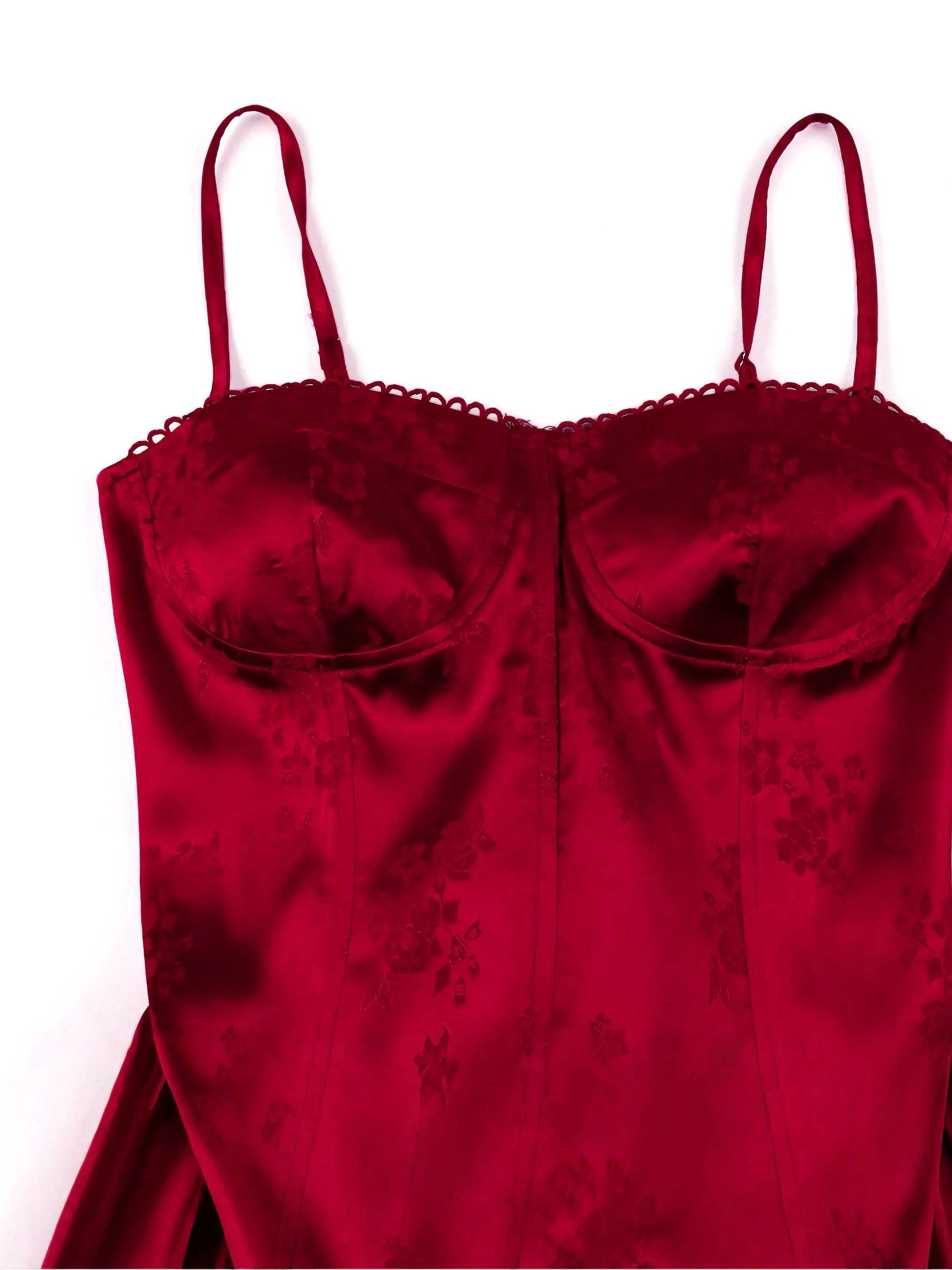 1980s Spaghetti Strap Asymmetrical Satin Dress - Image 8