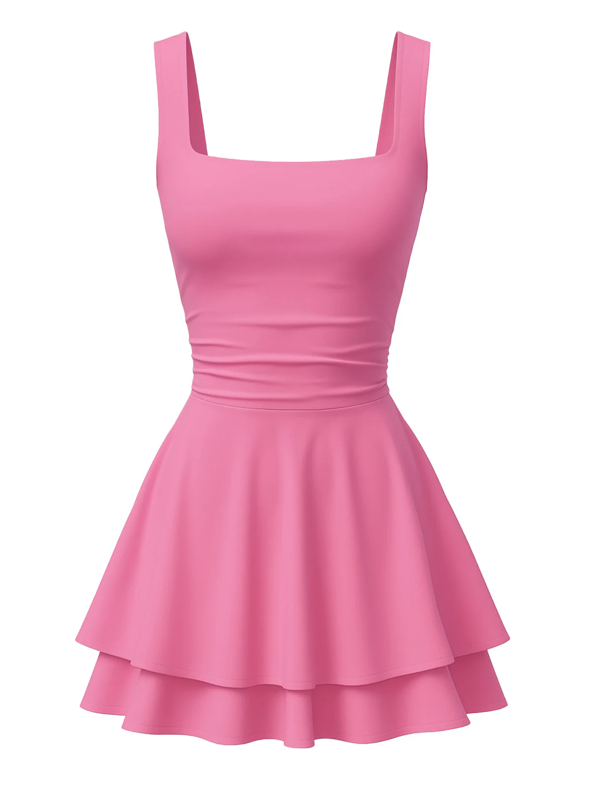1980s Square Neck Ruched Tiered Solid Dress - Image 10