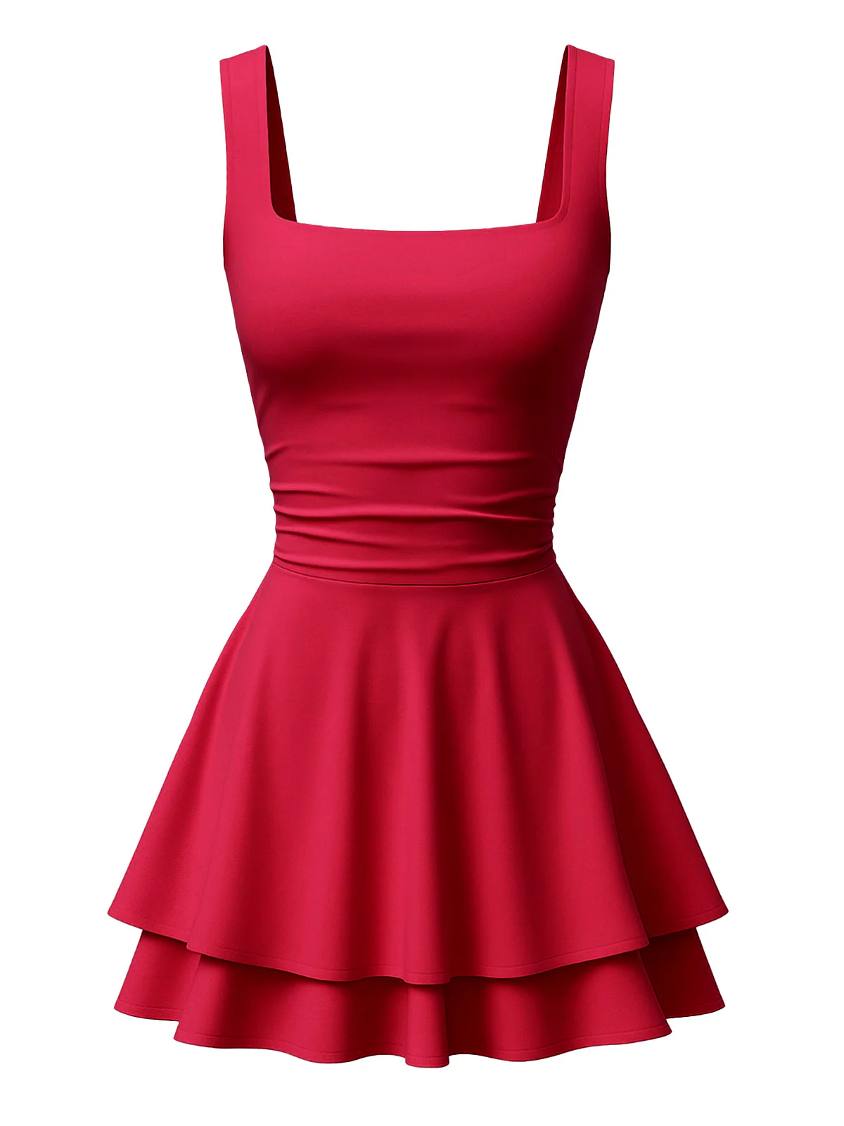 1980s Square Neck Ruched Tiered Solid Dress - Image 4